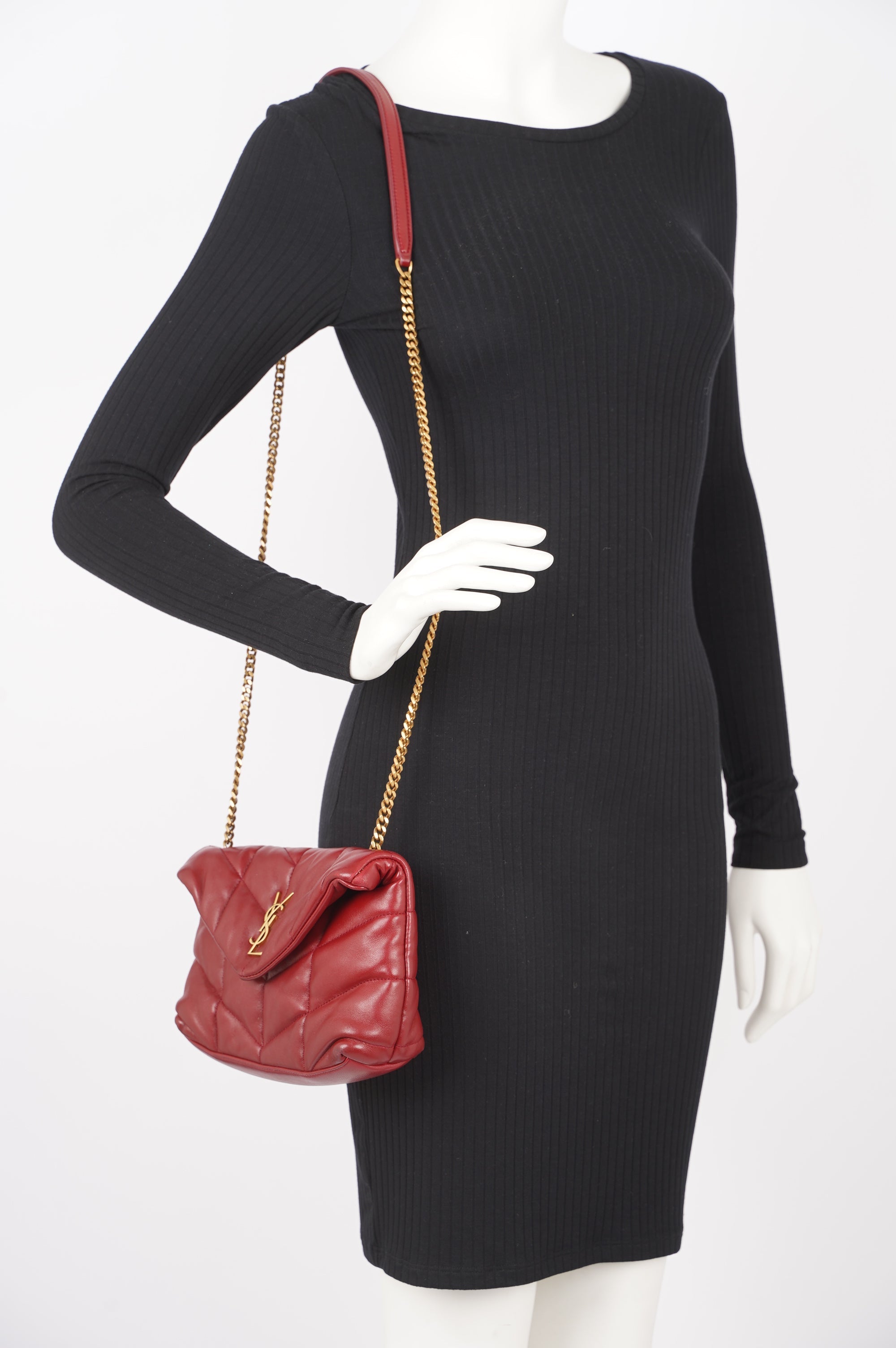 Saint Laurent Womens Lou Lou Puffer Red / Gold Toy