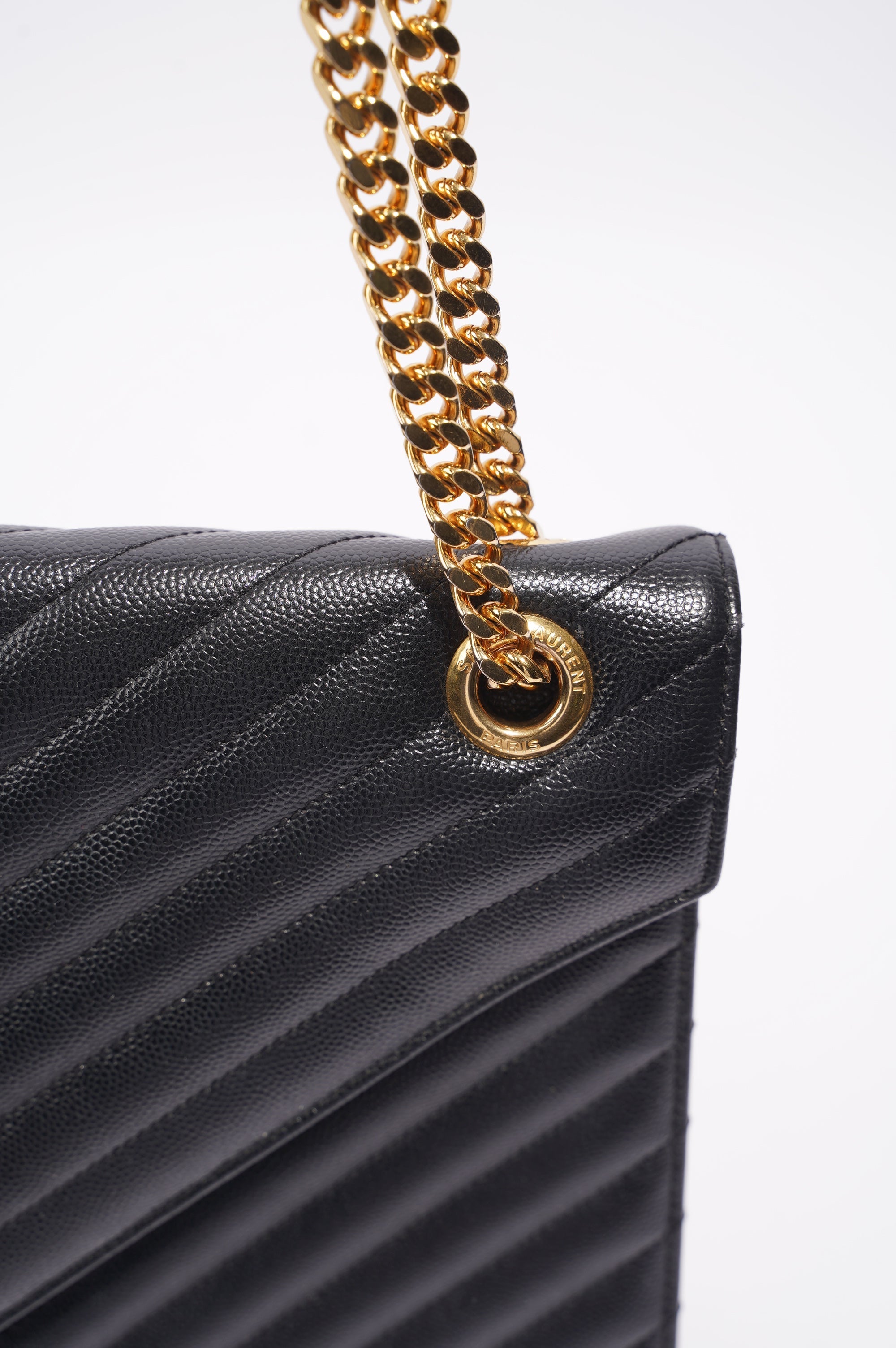 Saint Laurent Womens Envelope Bag Black Leather Large