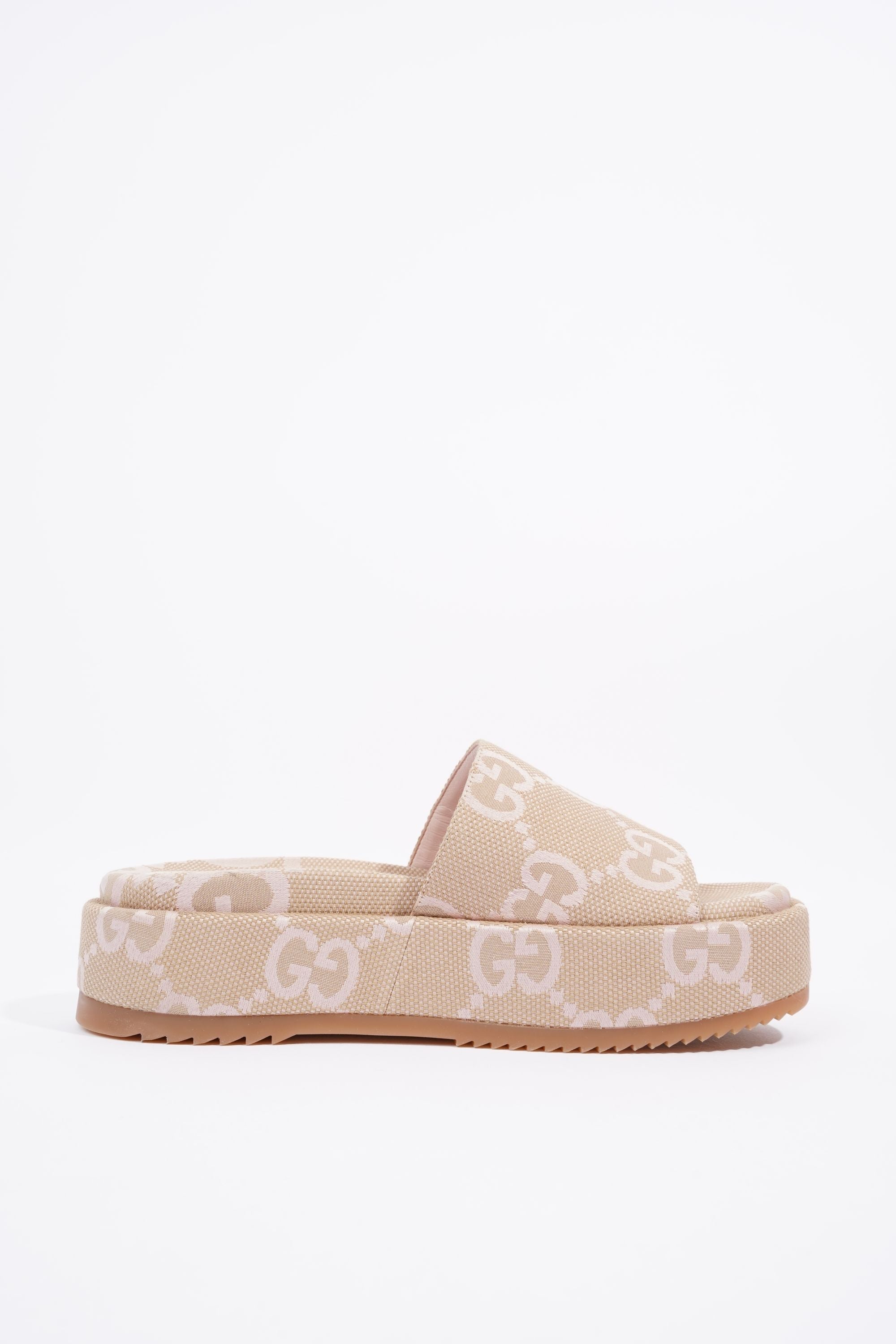 Gucci Womens Jumbo GG Platform Slide Sandal Beige / Light Pink EU 40 / UK 7