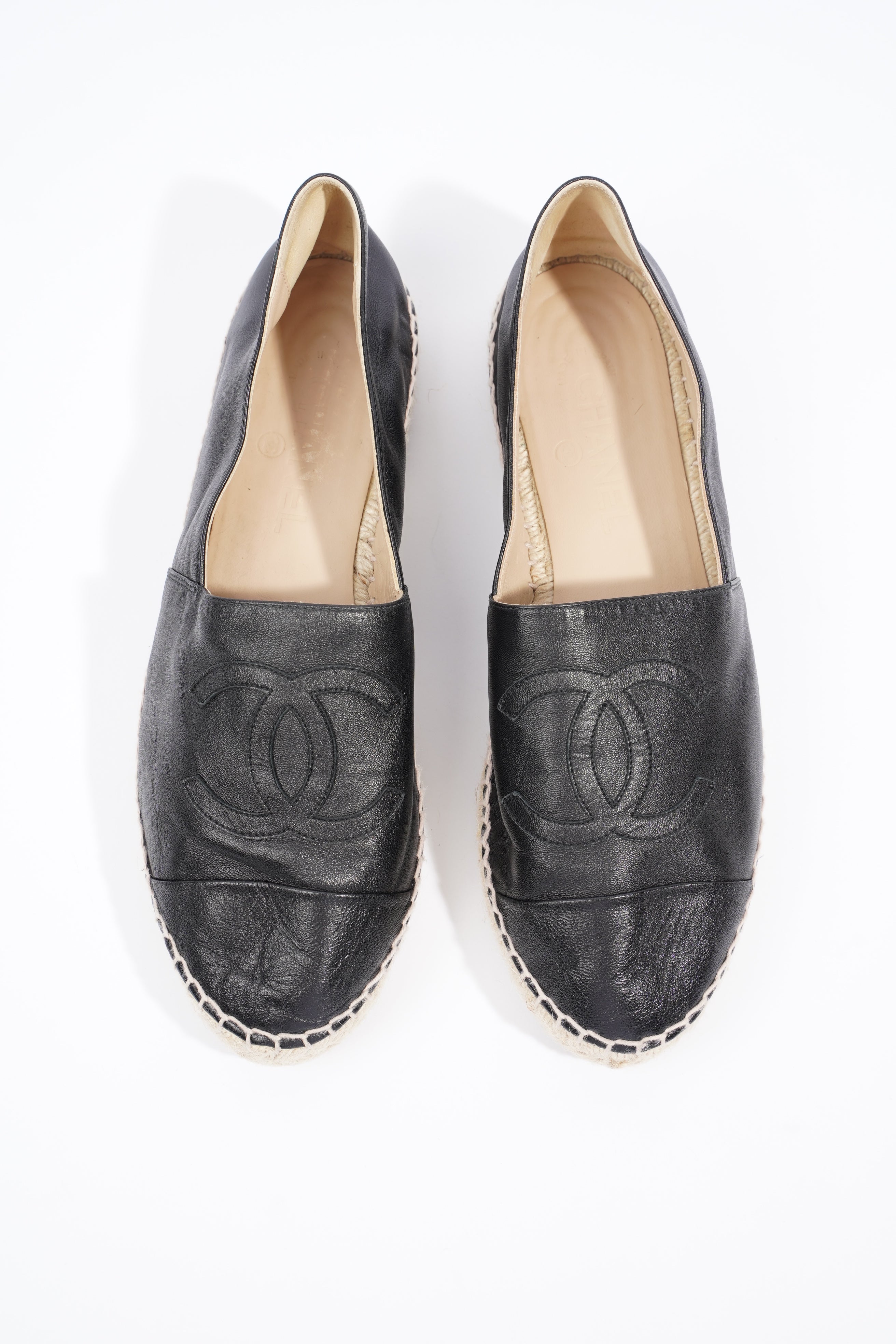 Chanel Womens Espadrilles Black Leather EU 41 / UK 8