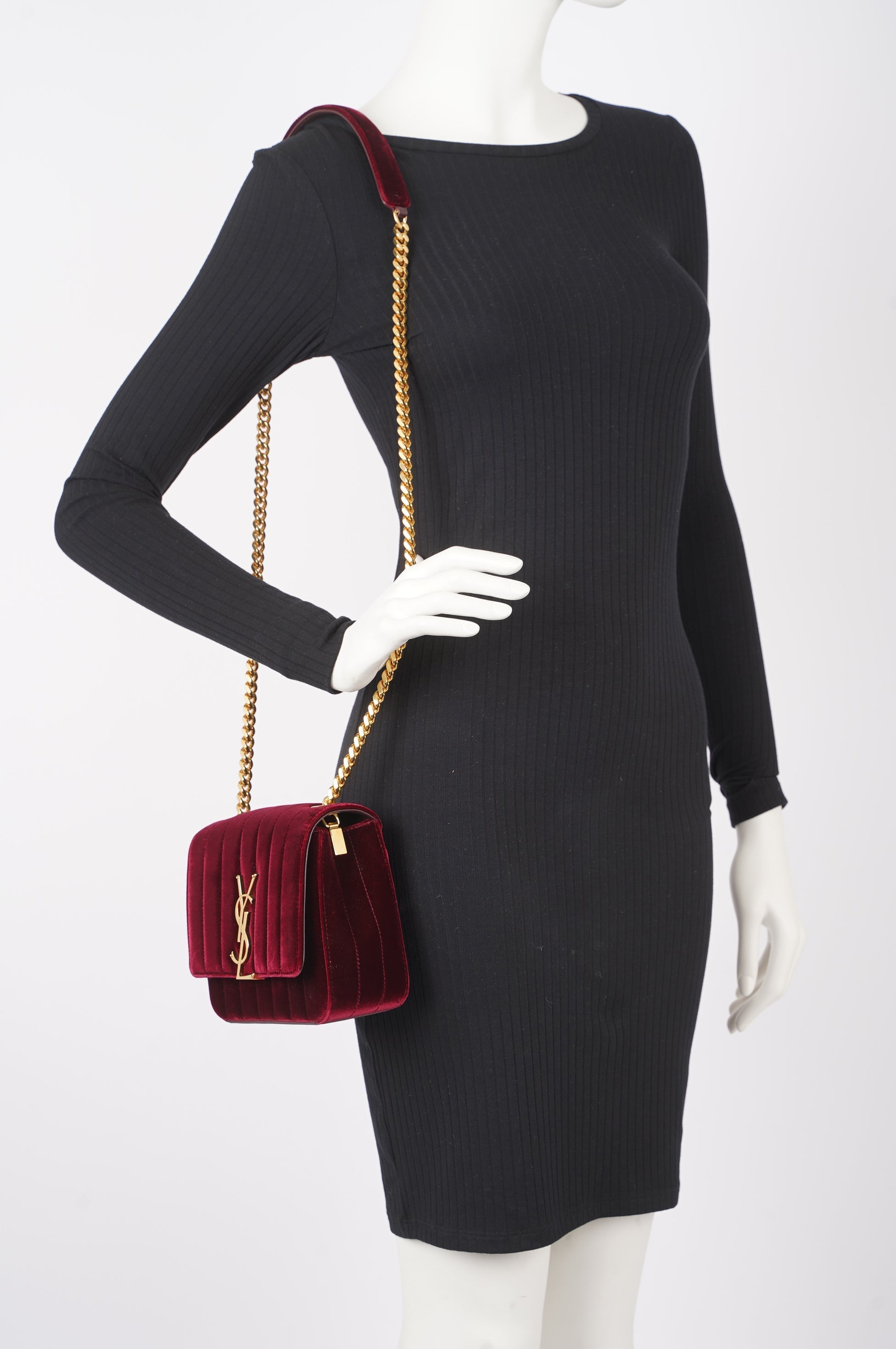 Saint Laurent Womens Vicky Bag Purple Velvet Small
