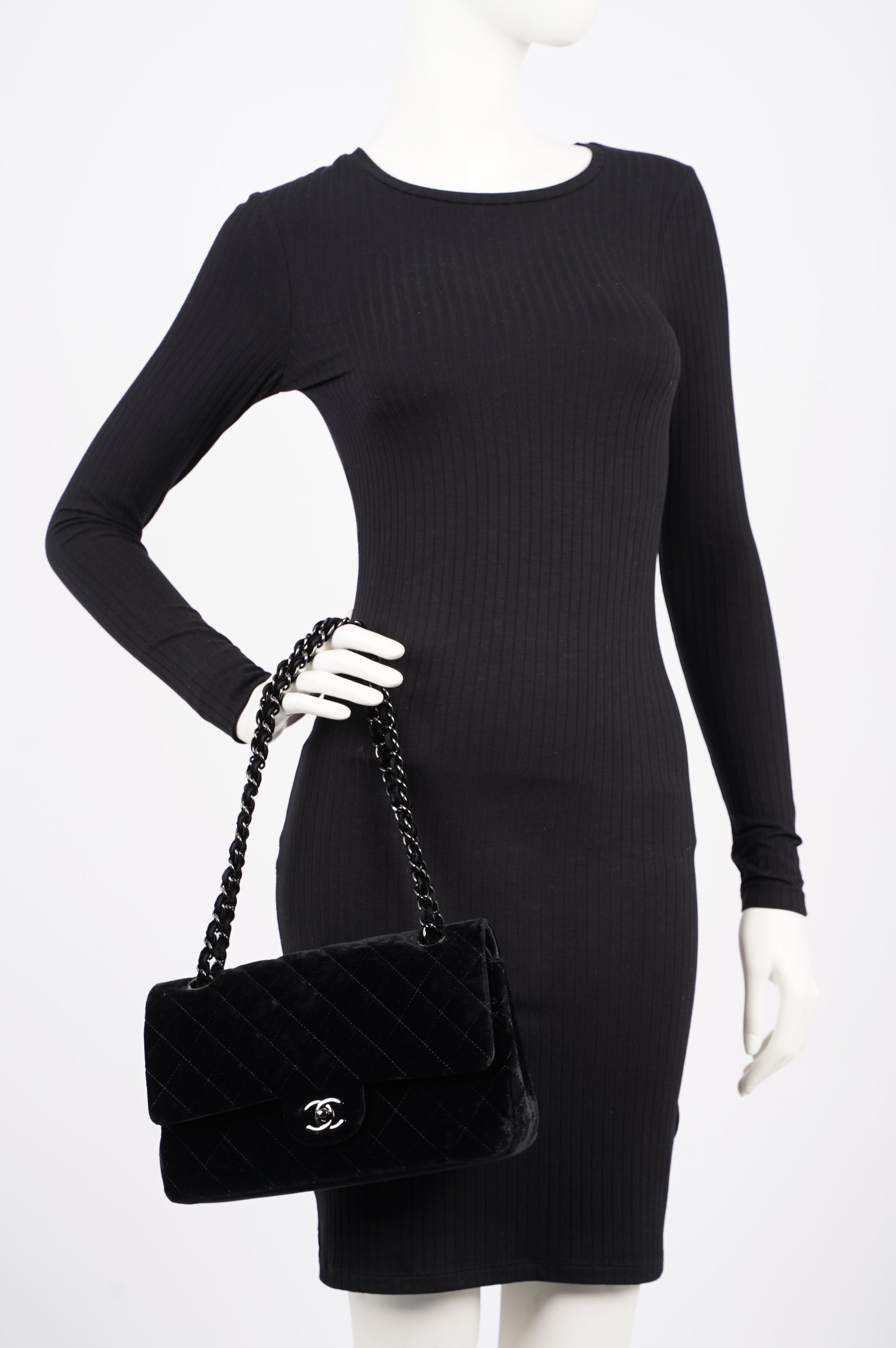 Chanel Womens Classic Flap Black Velvet Medium