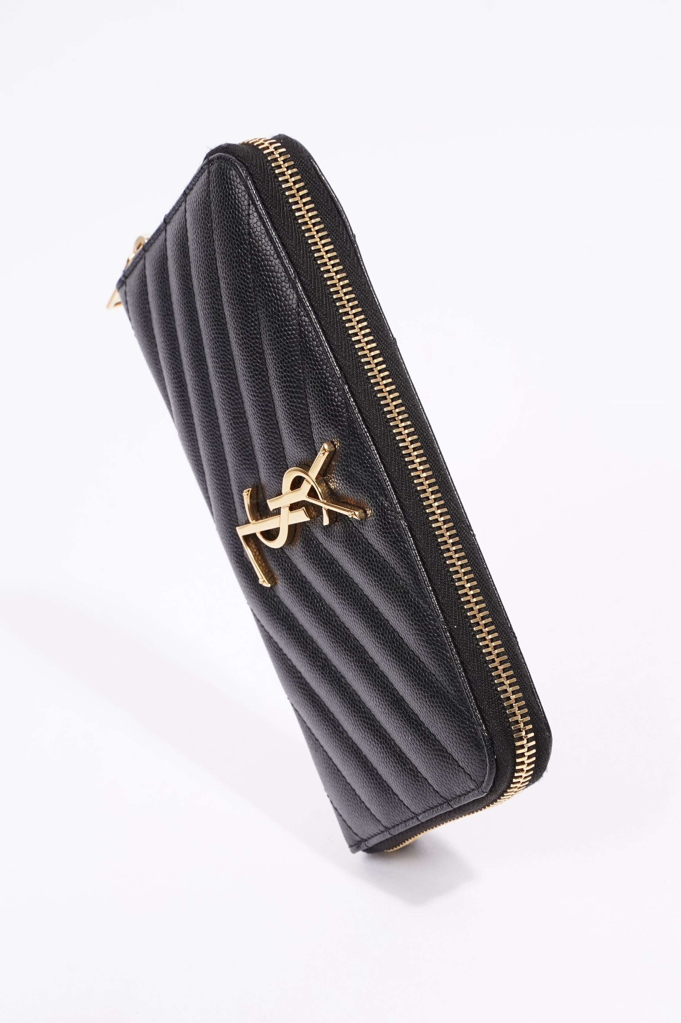 Saint Laurent Cassandre Zip Around Wallet Black Leather Long