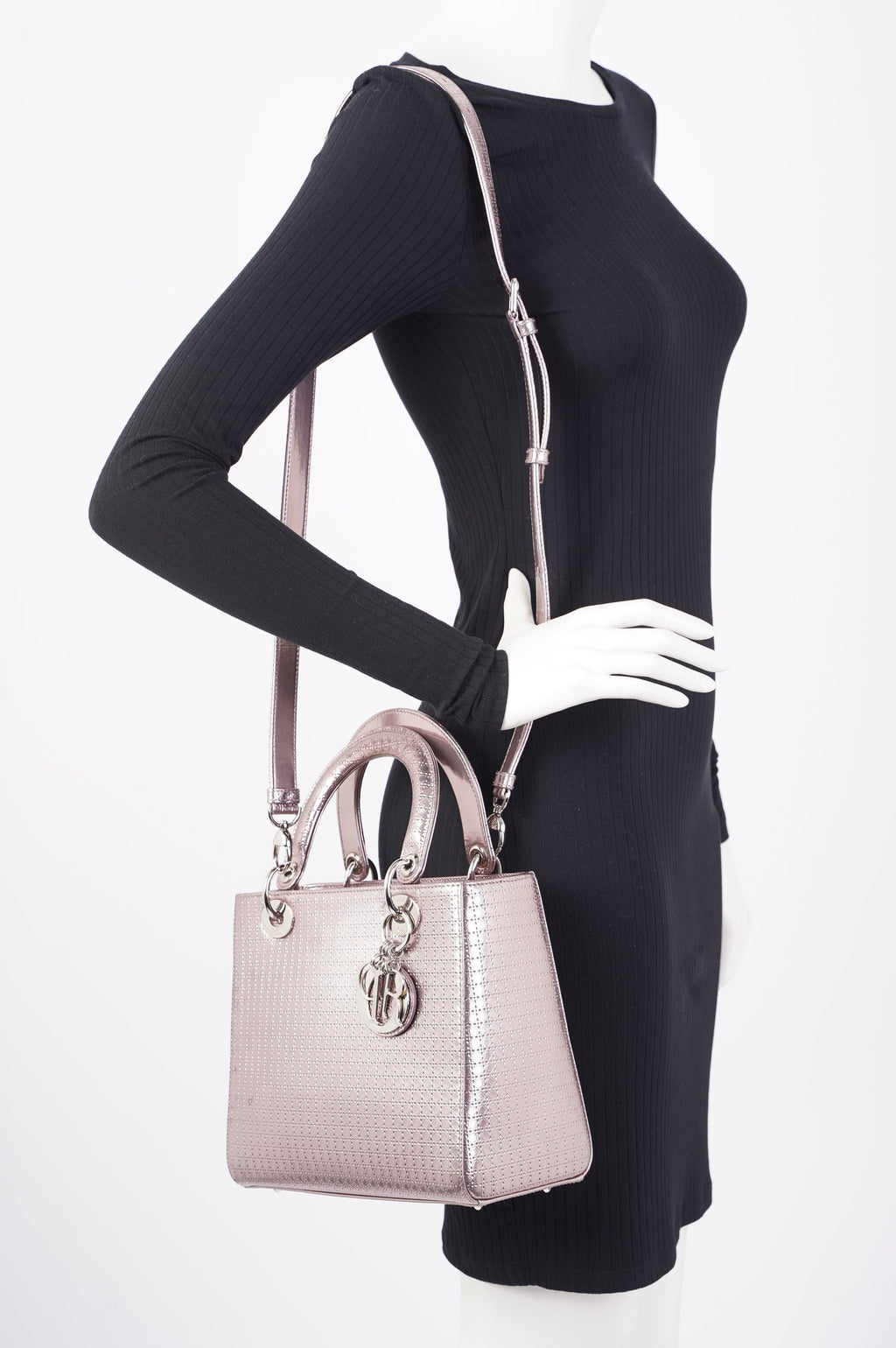 Christian Dior Womens Lady Dior Bag Metallic Lilac Patent Leather Medium