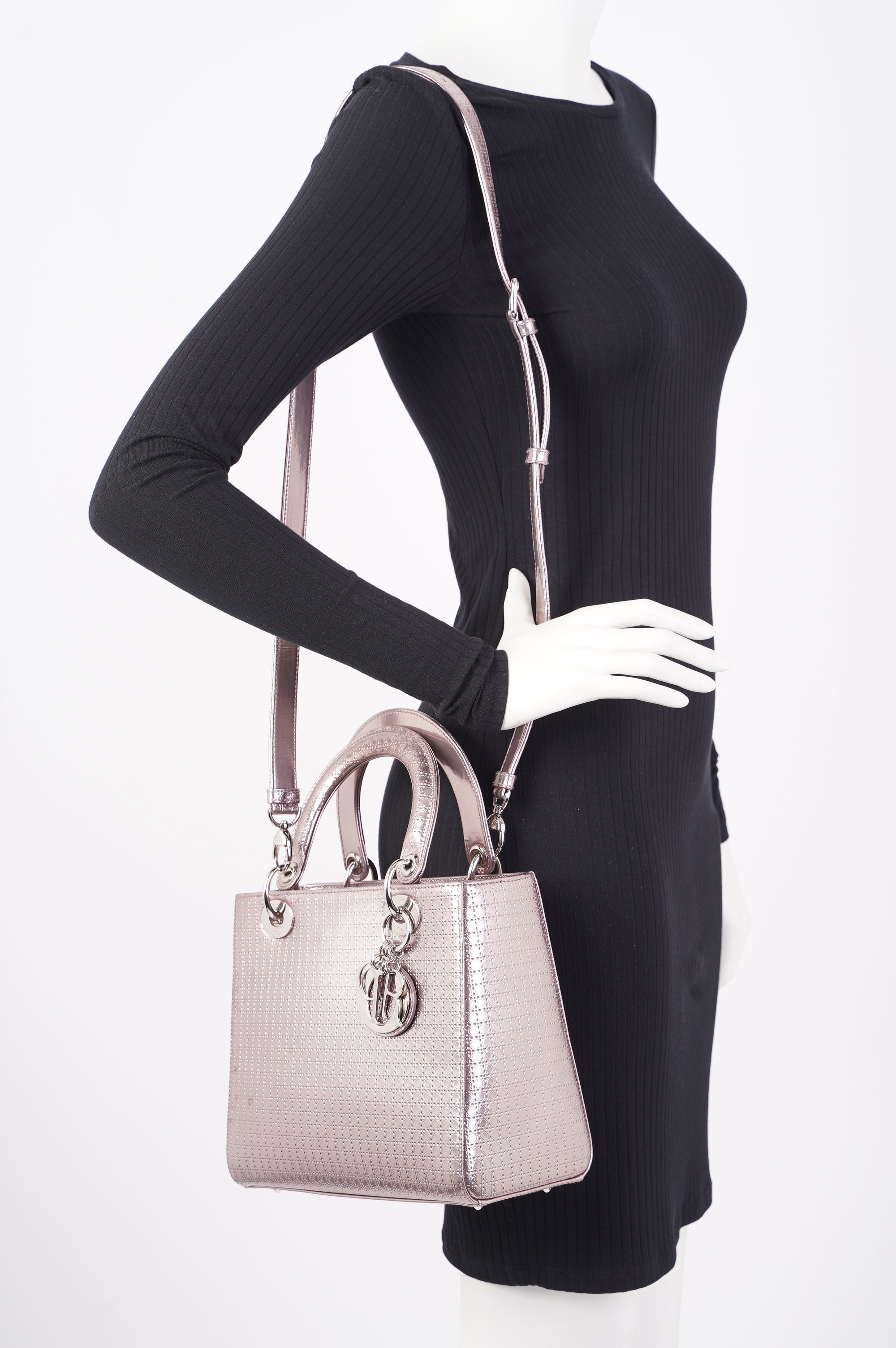 Christian Dior Womens Lady Dior Bag Metallic Lilac Patent Leather Medium