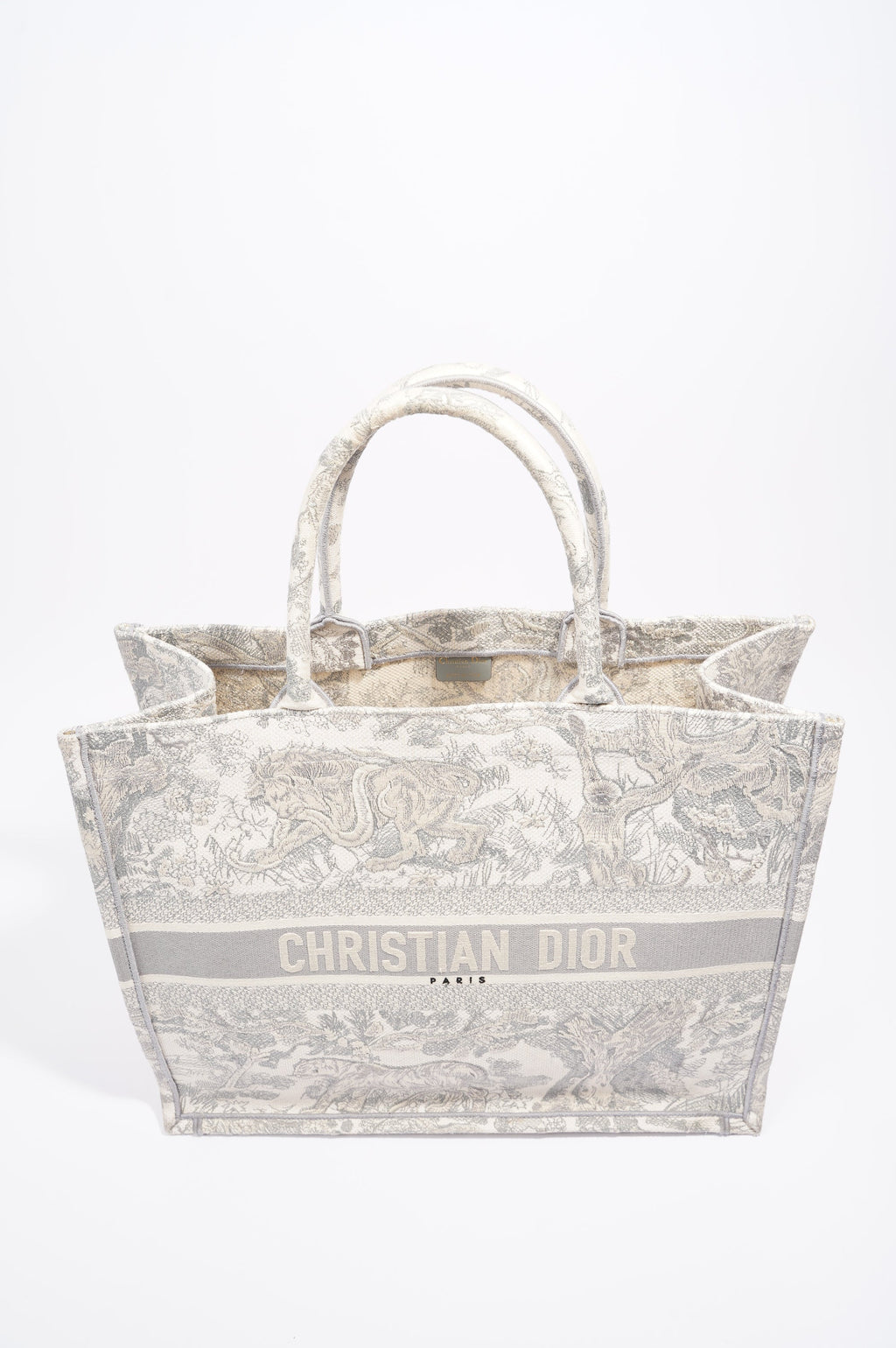 Christian Dior Womens Book Tote Grey Toile De Jouy Grey / White Canvas Large