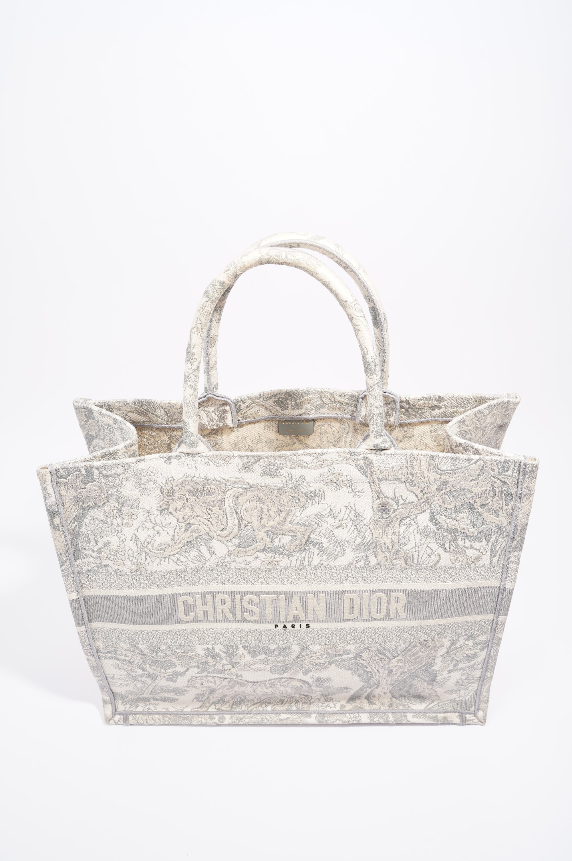 Christian Dior Womens Book Tote Grey Toile De Jouy Grey / White Canvas Large