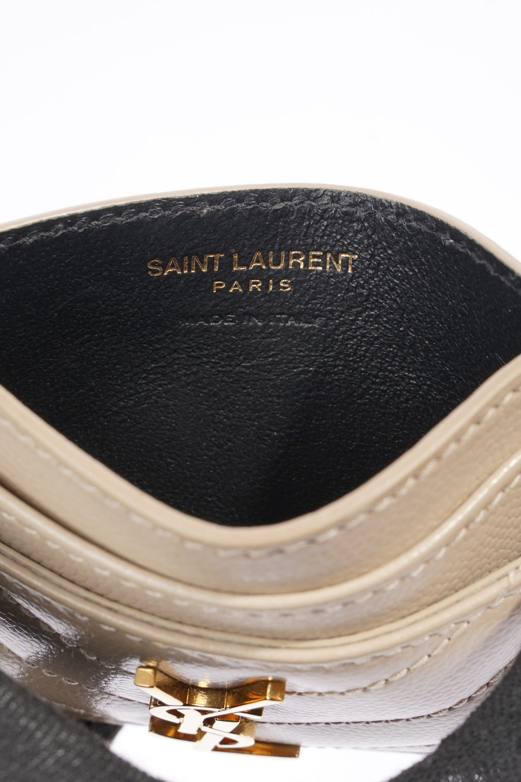 Saint Laurent Womens Card Holder Cream Leather
