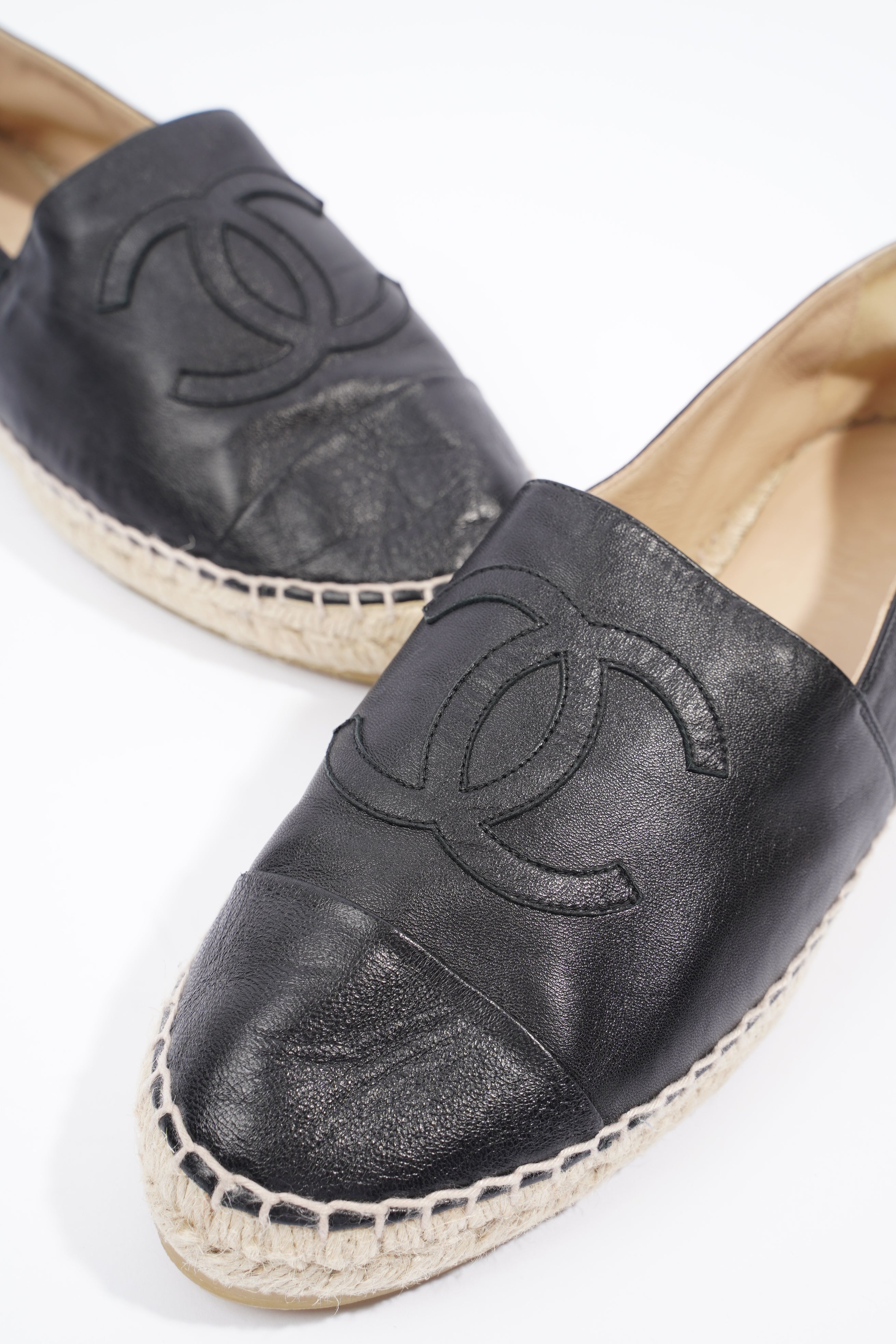 Chanel Womens Espadrilles Black Leather EU 41 / UK 8