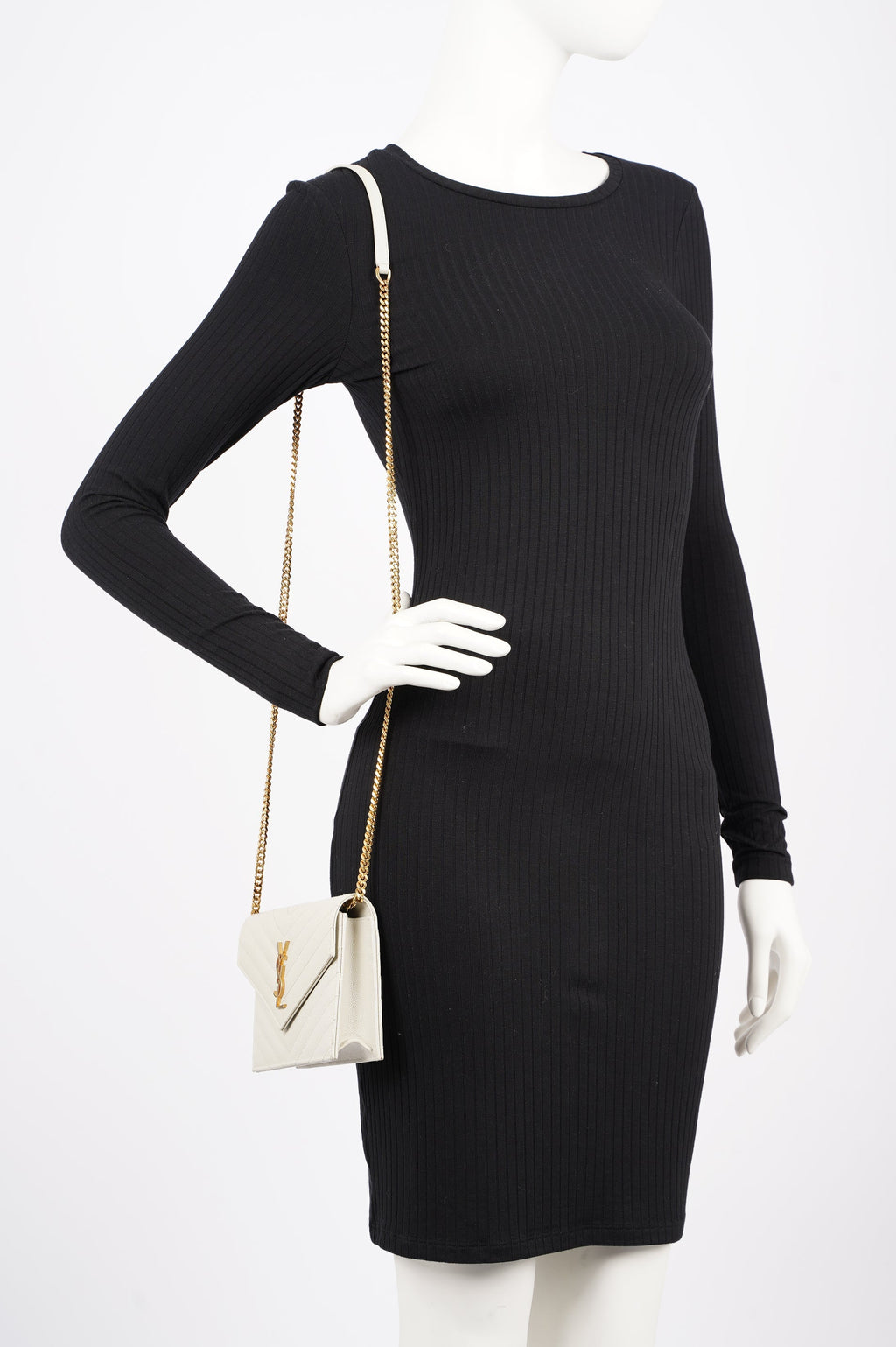 Saint Laurent Womens Chain Wallet White / Gold