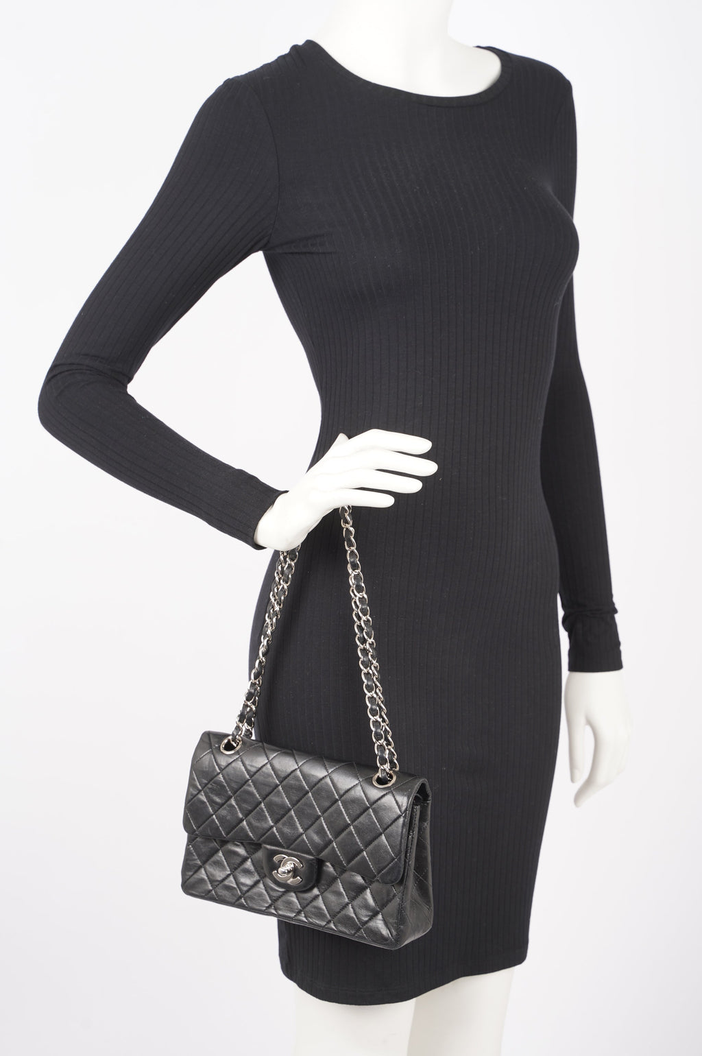 Chanel Womens Lambskin Double Flap Black Small