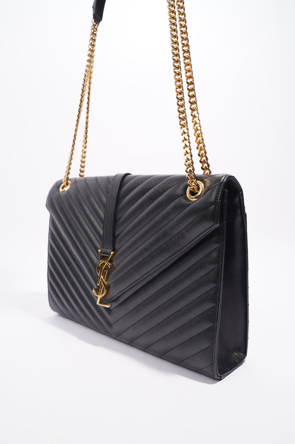 Saint Laurent Womens Envelope Bag Black Leather Large
