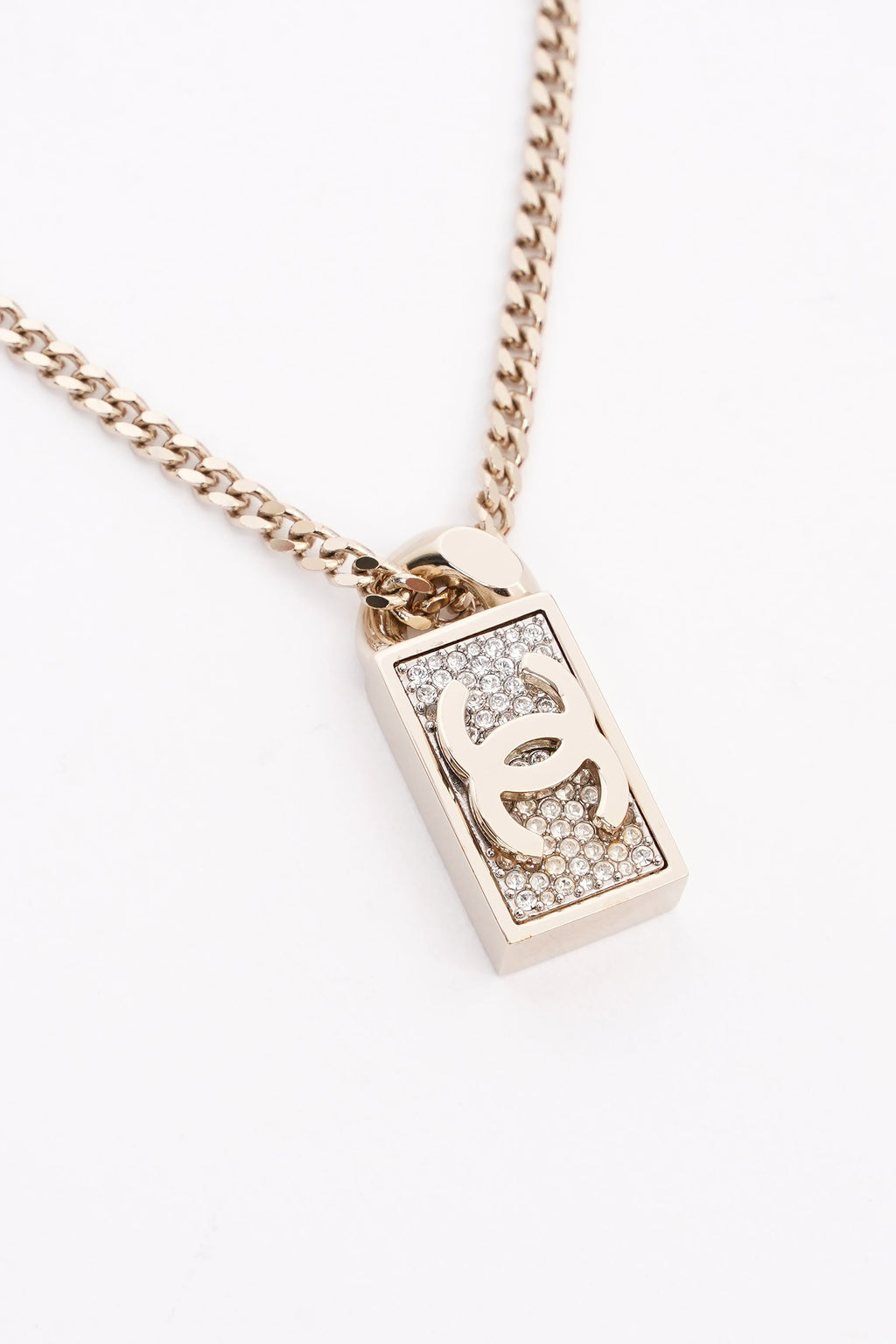 Chanel CC Dog Tag Pendant Necklace Gold Finish Base Metal / Crystals 2021