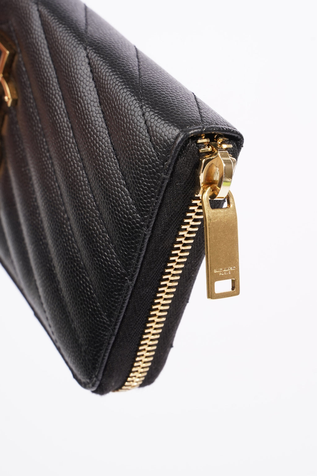 Saint Laurent Cassandre Zip Around Wallet Black Leather Long