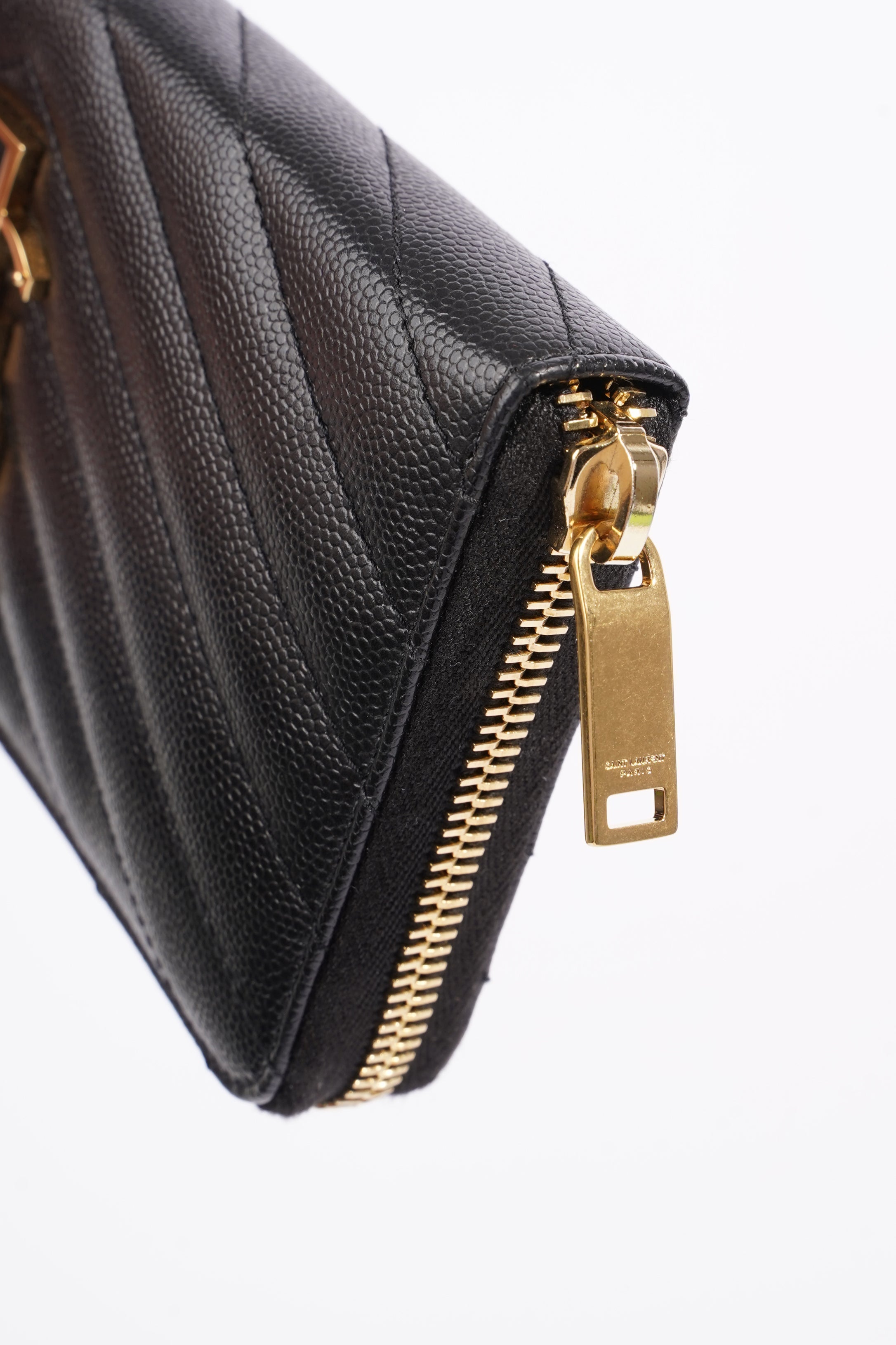 Saint Laurent Cassandre Zip Around Wallet Black Leather Long