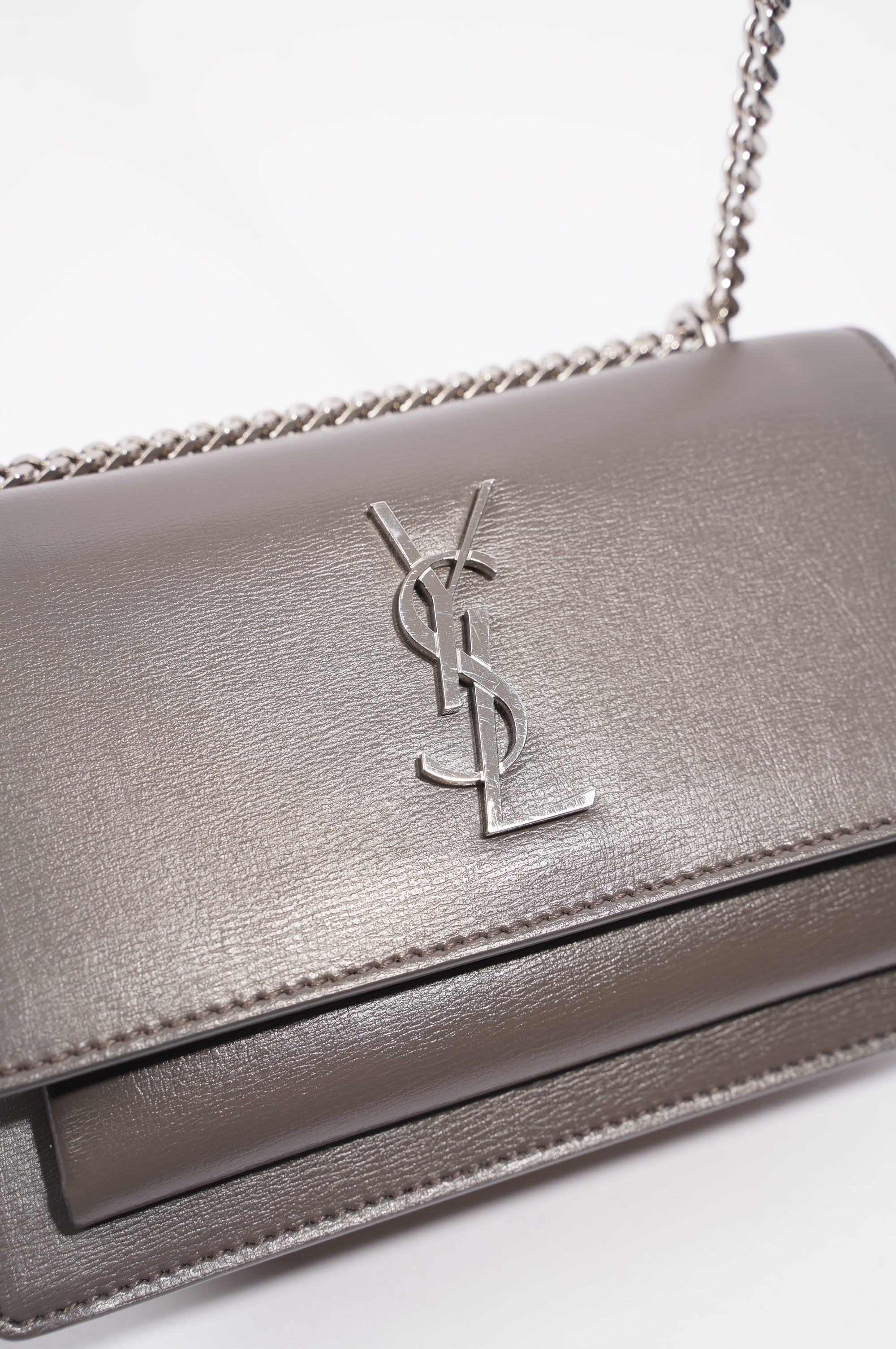 Saint Laurent Sunset Bag Grey Leather Mini