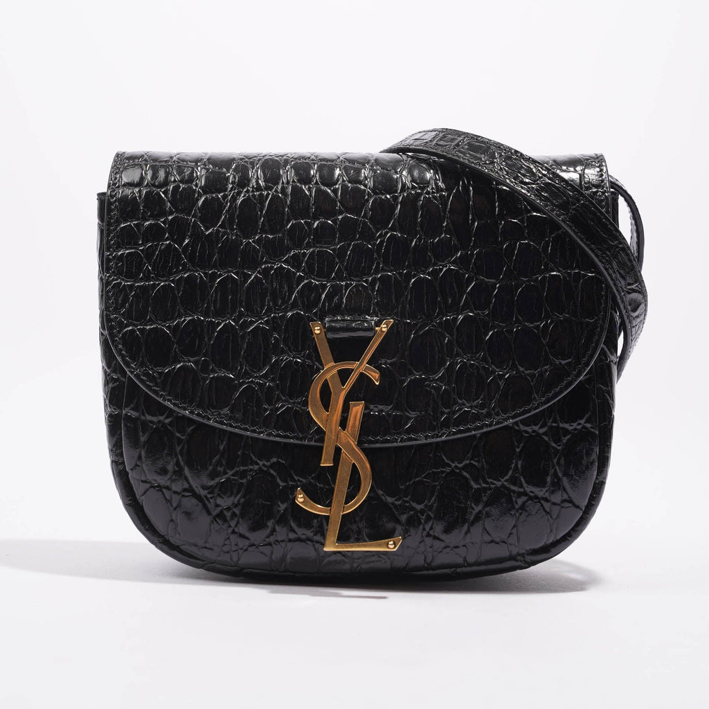 Saint Laurent Womens Kaia Small Satchel Black Croc Embossed