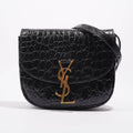 Saint Laurent Womens Kaia Small Satchel Black Croc Embossed