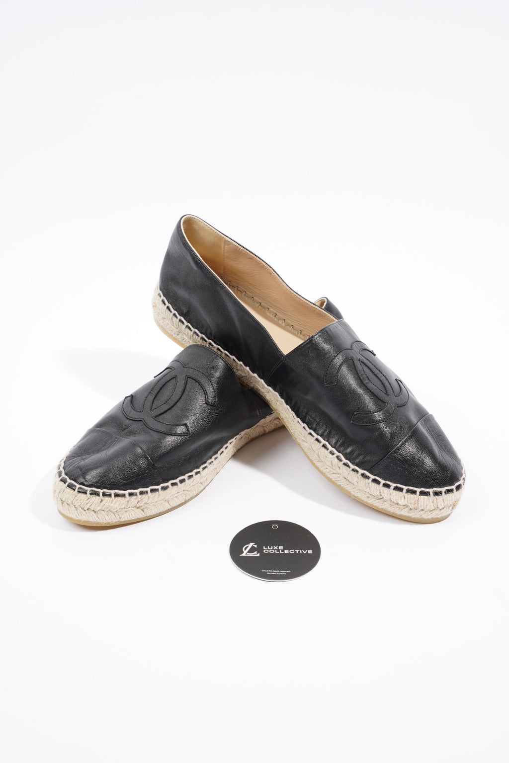 Chanel Womens Espadrilles Black Leather EU 41 / UK 8