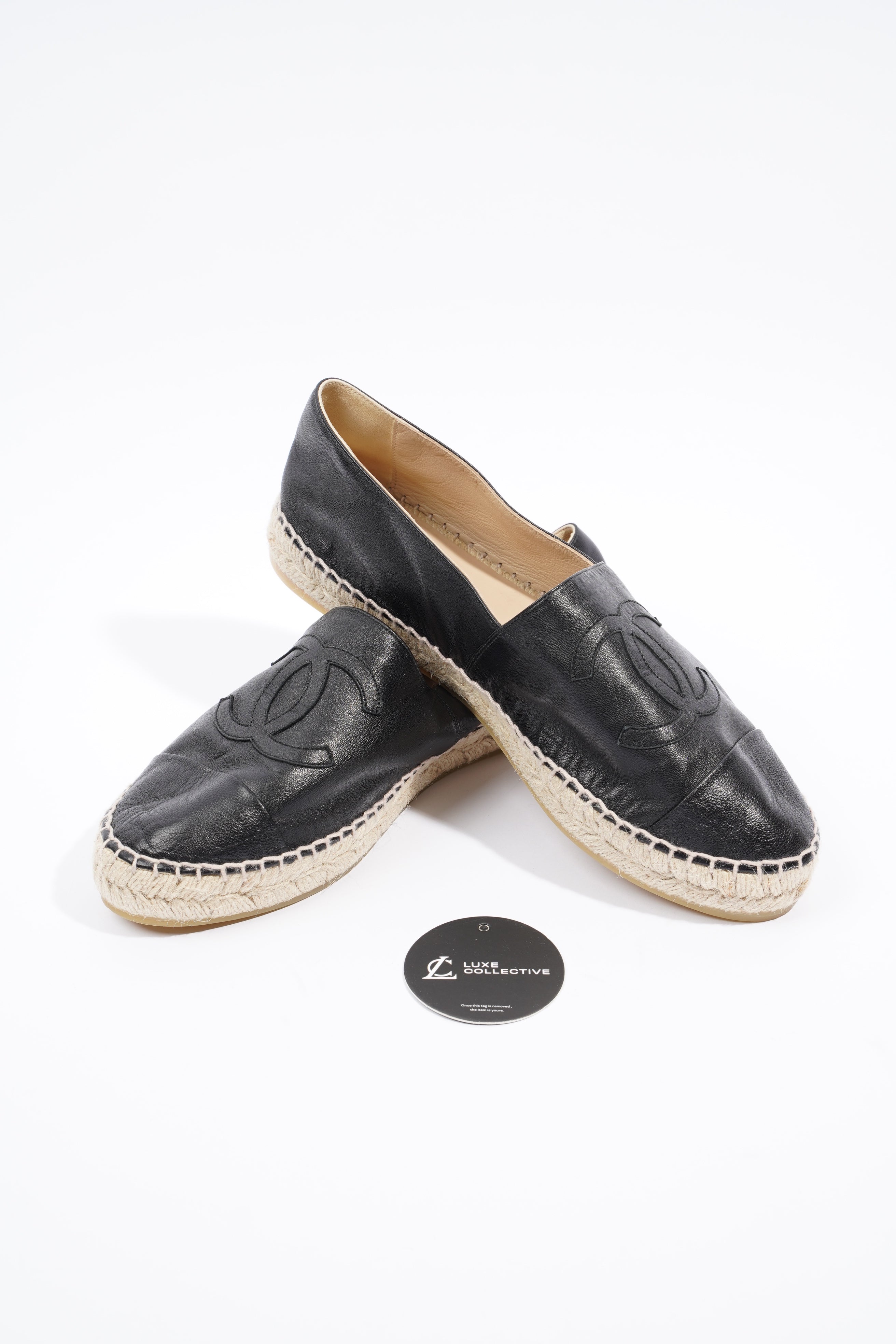 Chanel Womens Espadrilles Black Leather EU 41 / UK 8