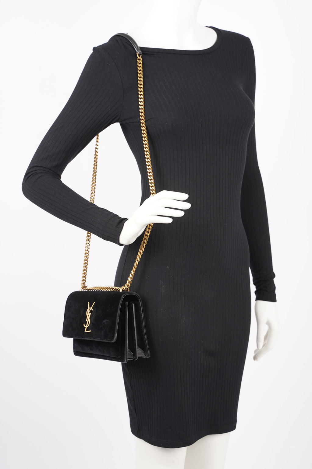 Saint Laurent Womens Sunset Black Velvet Small