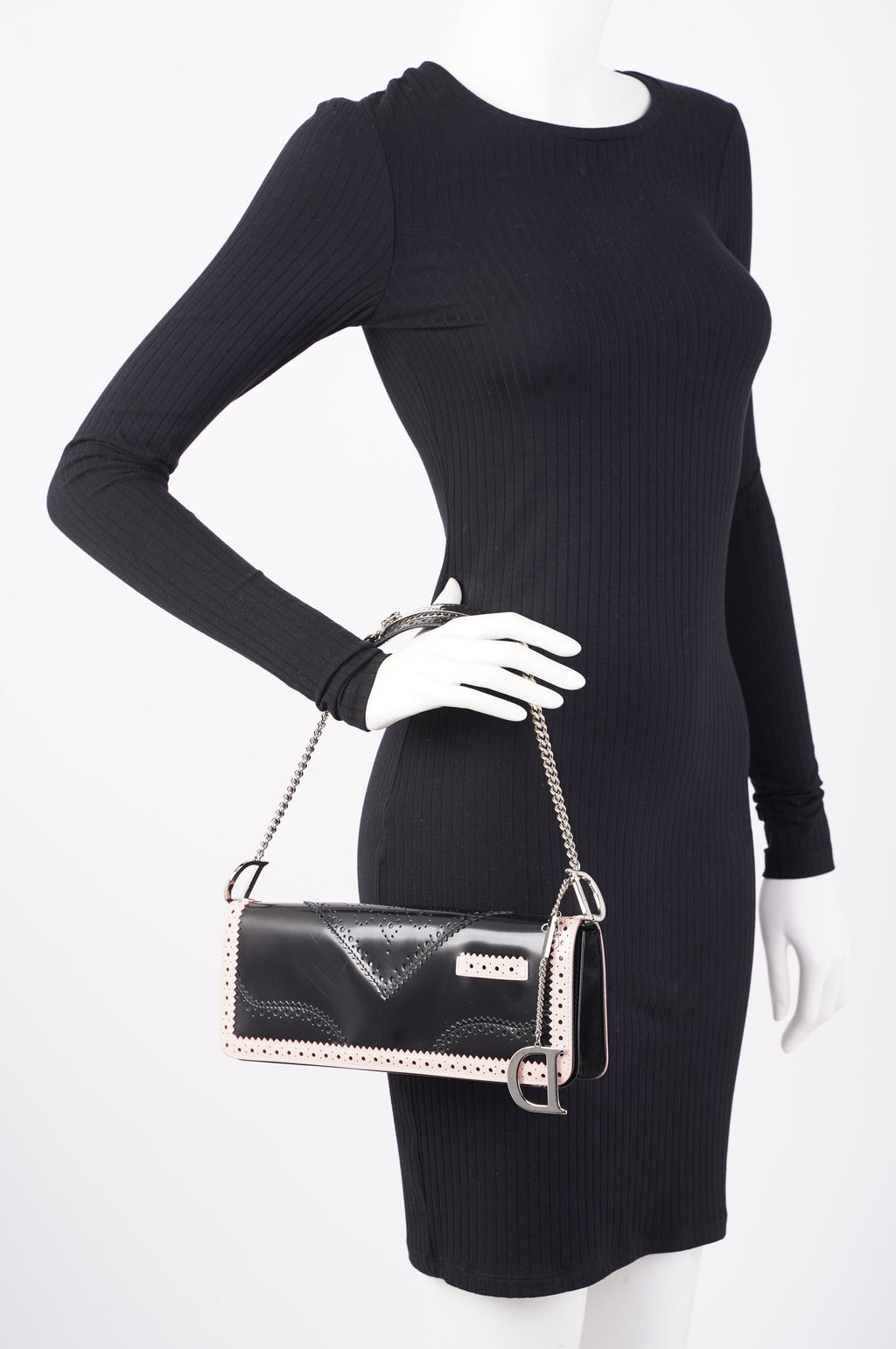 Christian Dior Womens D'Trick Brogue Bag Black / Pink Leather