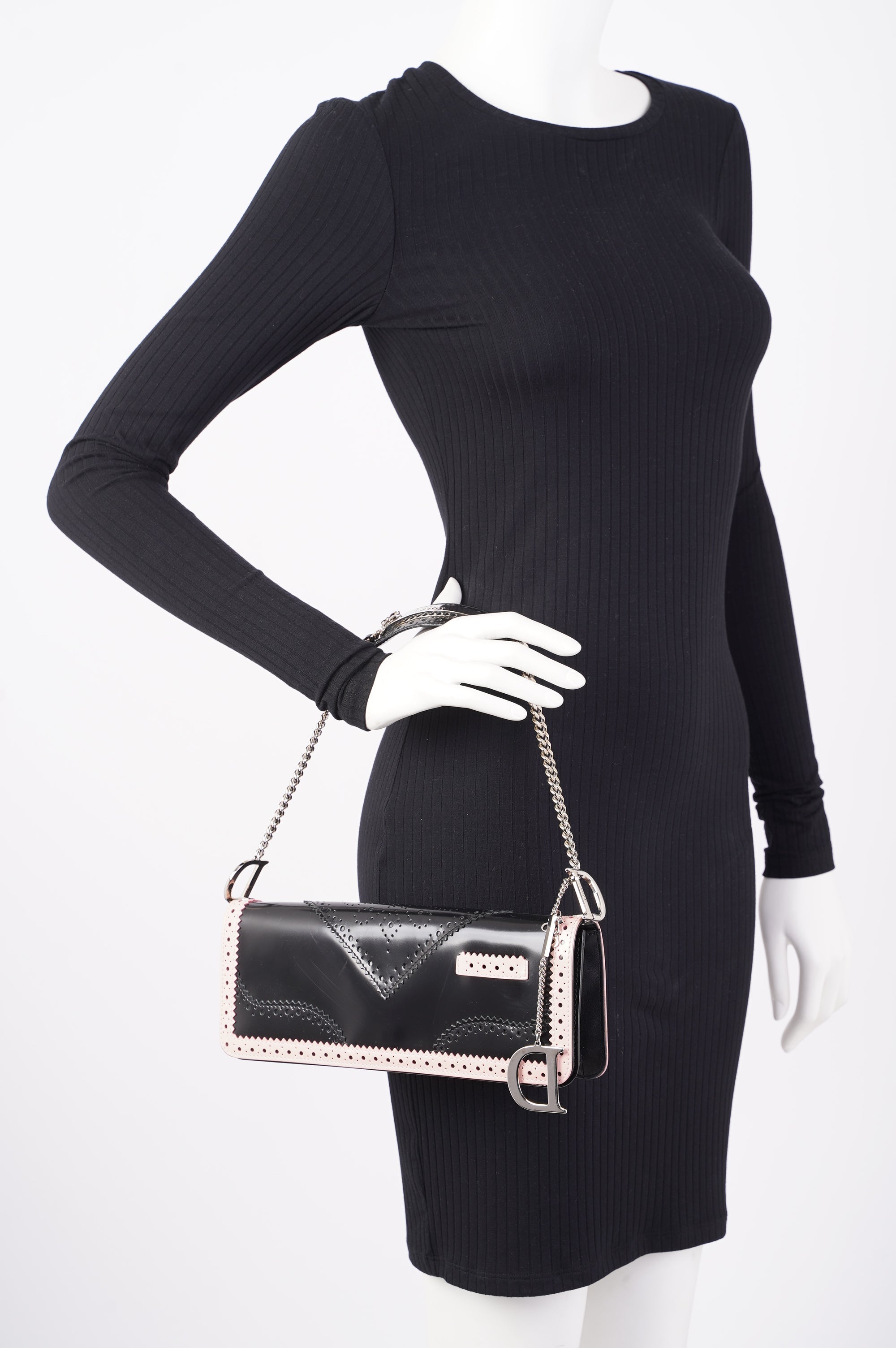 Christian Dior Womens D'Trick Brogue Bag Black / Pink Leather