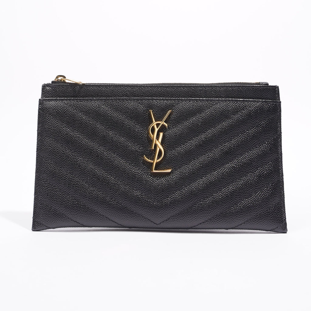 Saint Laurent Cassandre Zipped Pouch Black Leather