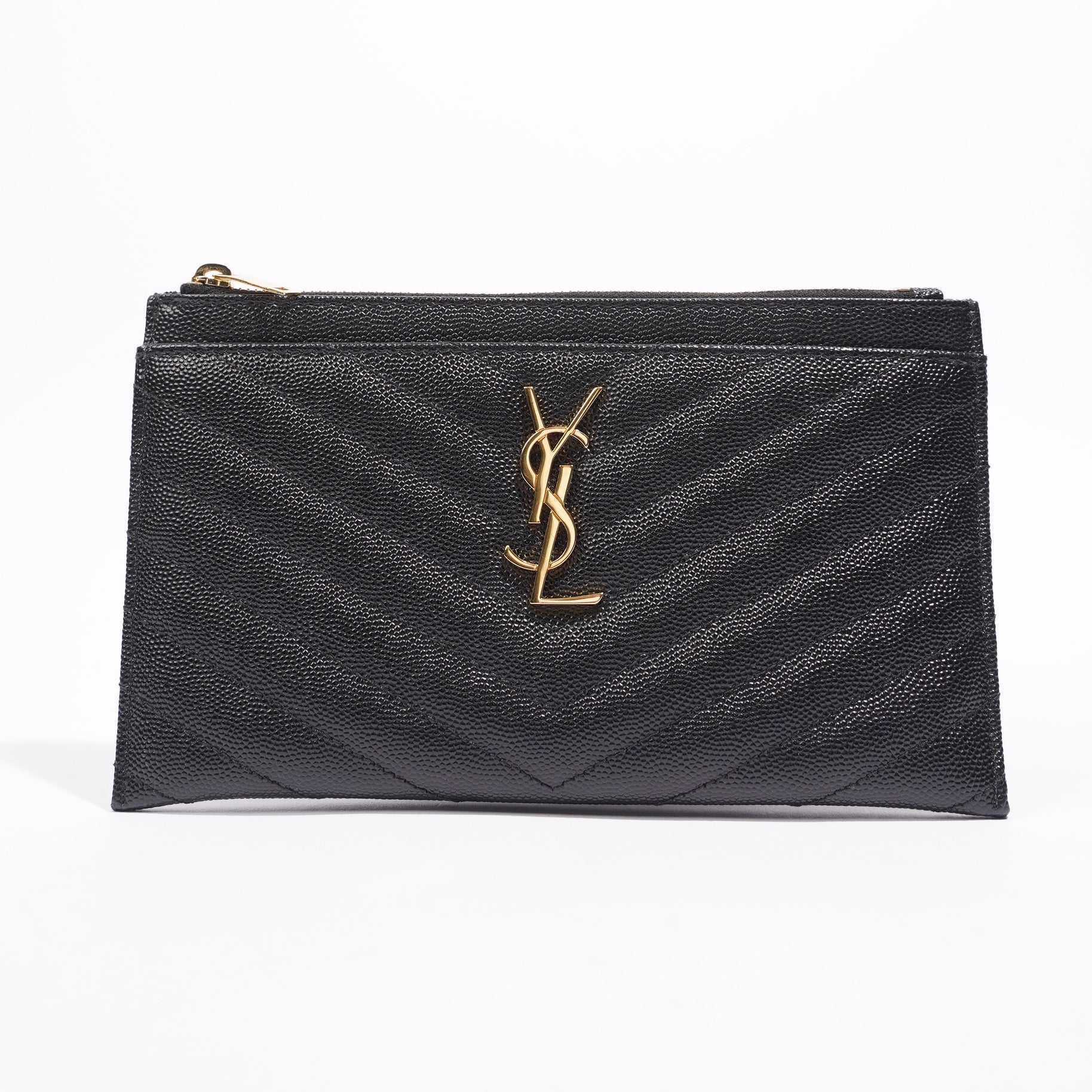 Saint Laurent Cassandre Zipped Pouch Black Leather