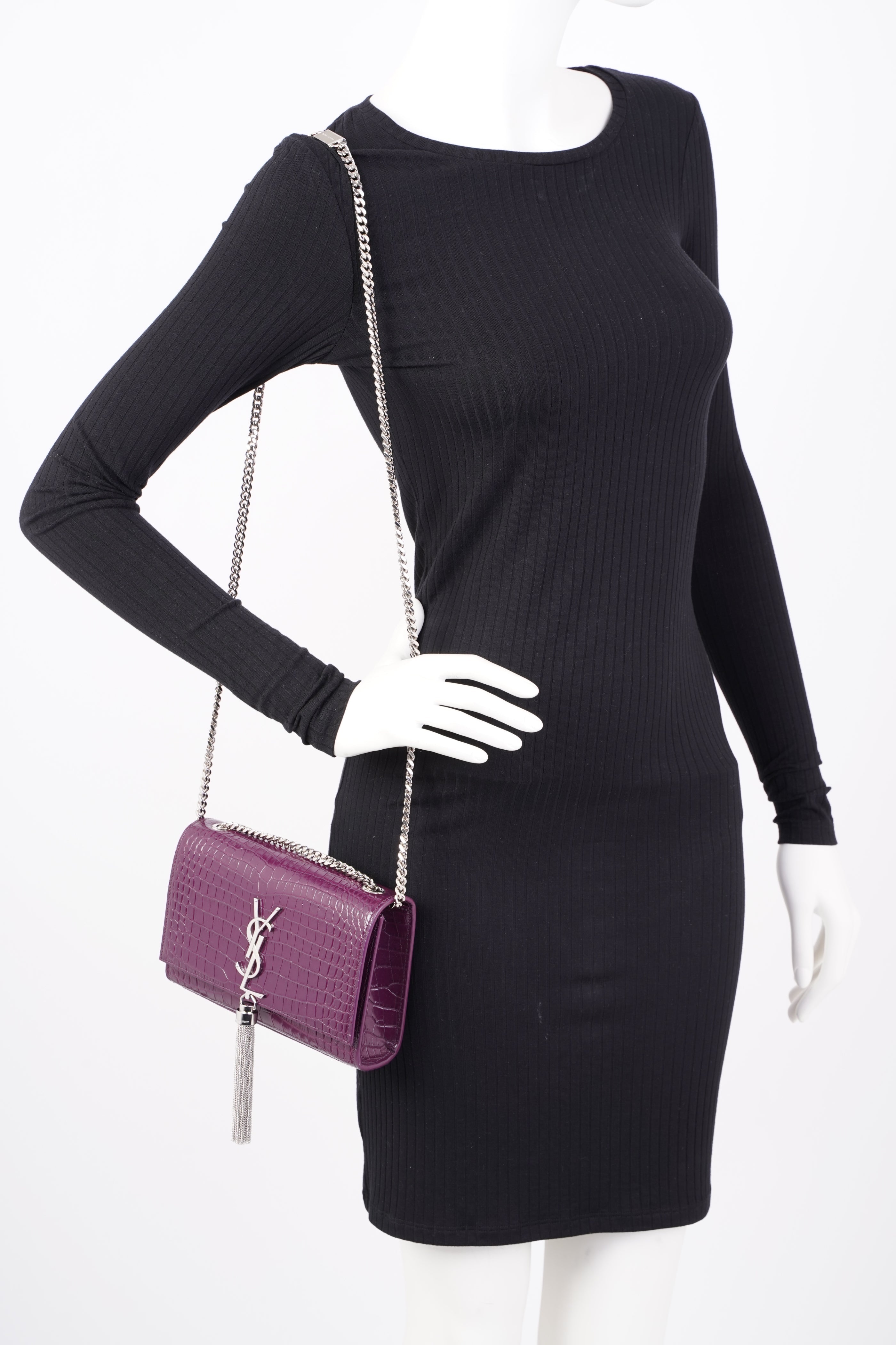 Saint Laurent Kate Tassle Bag Burgundy Croc Small
