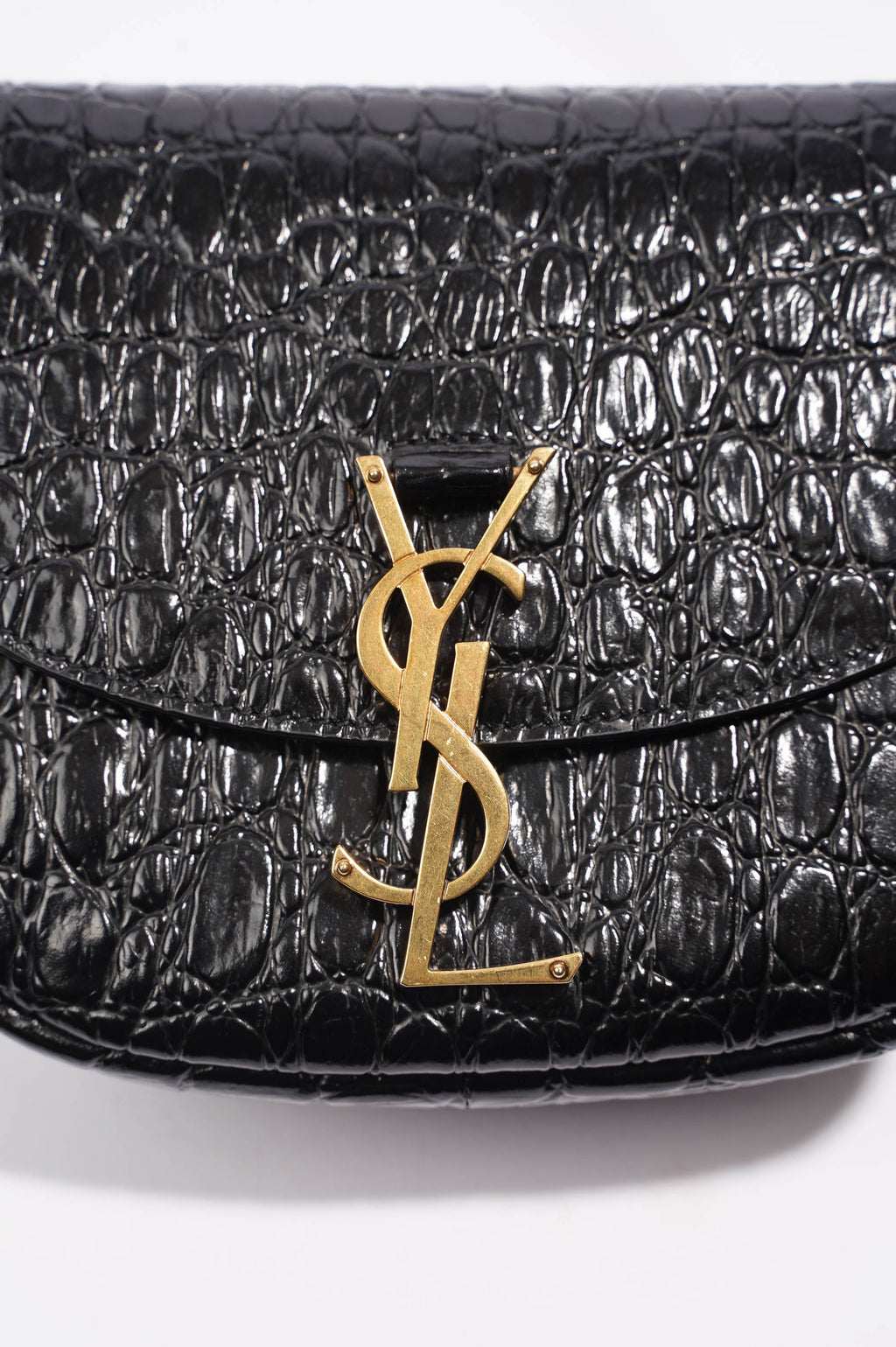 Saint Laurent Womens Kaia Small Satchel Black Croc Embossed