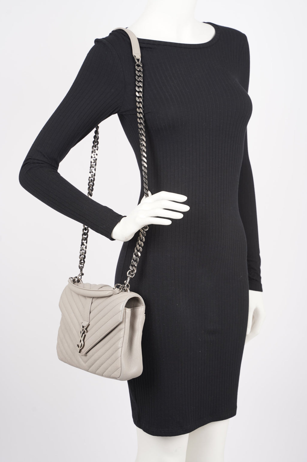 Saint Laurent Womens College Chain Bag Grey Medium