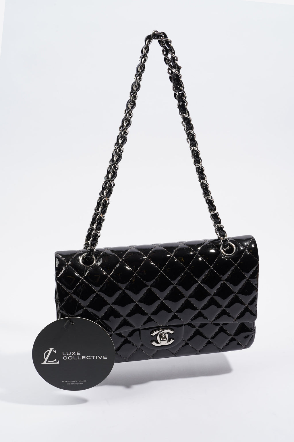 Chanel Double Flap Bag Black Patent Leather Medium