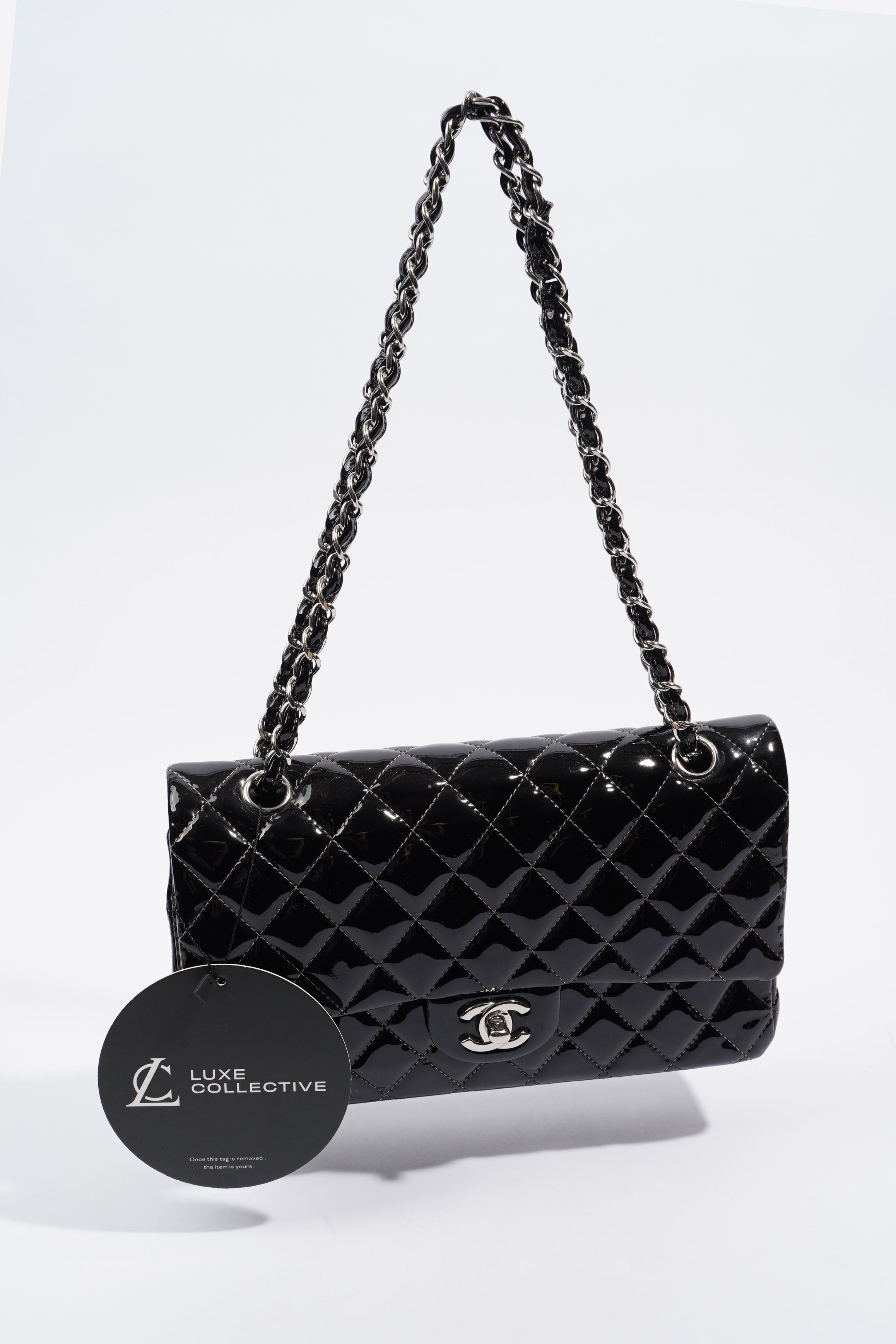 Chanel Double Flap Bag Black Patent Leather Medium