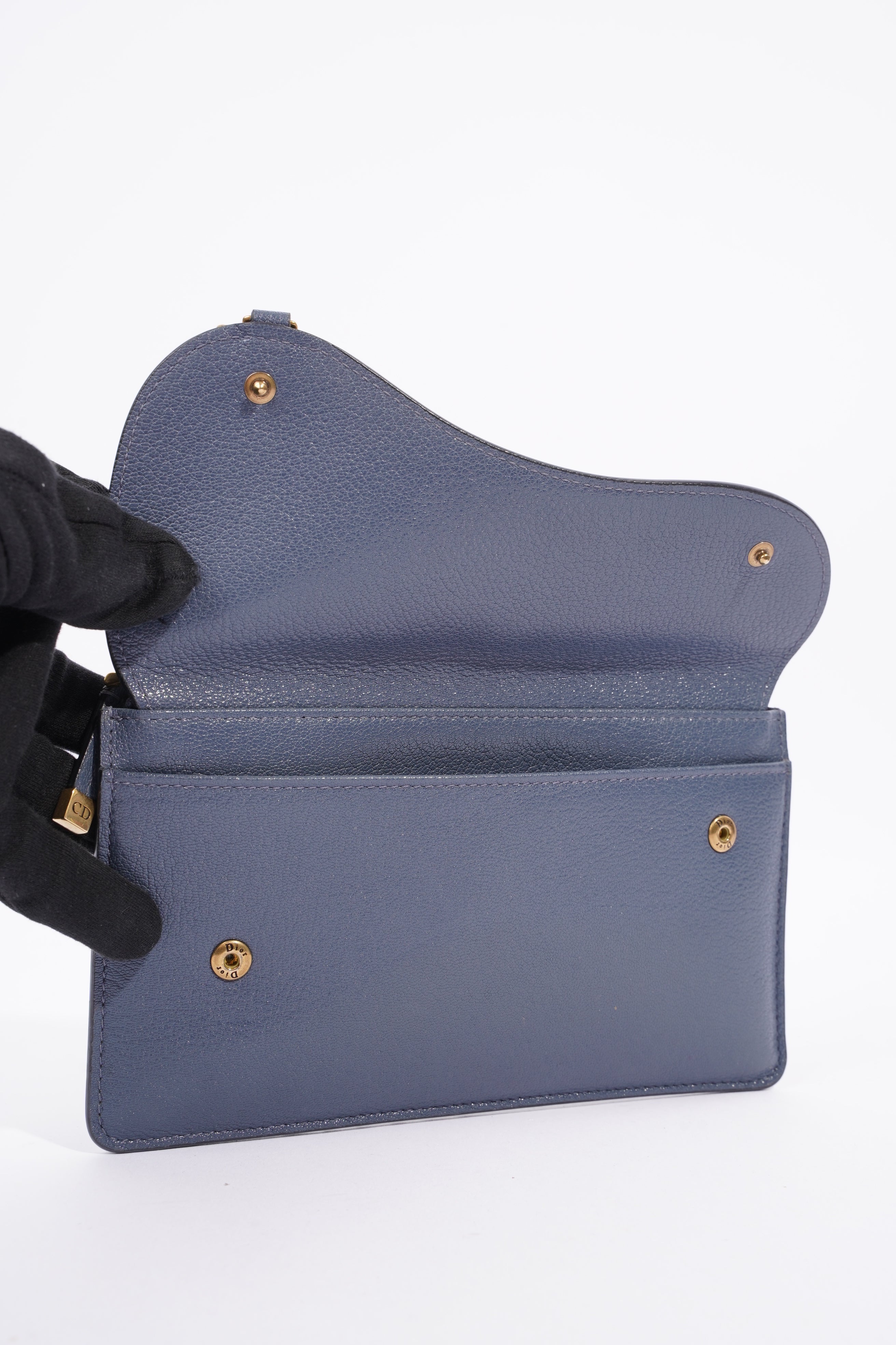 Christian Dior Womens Saddle Card Holder Blue Leather Long