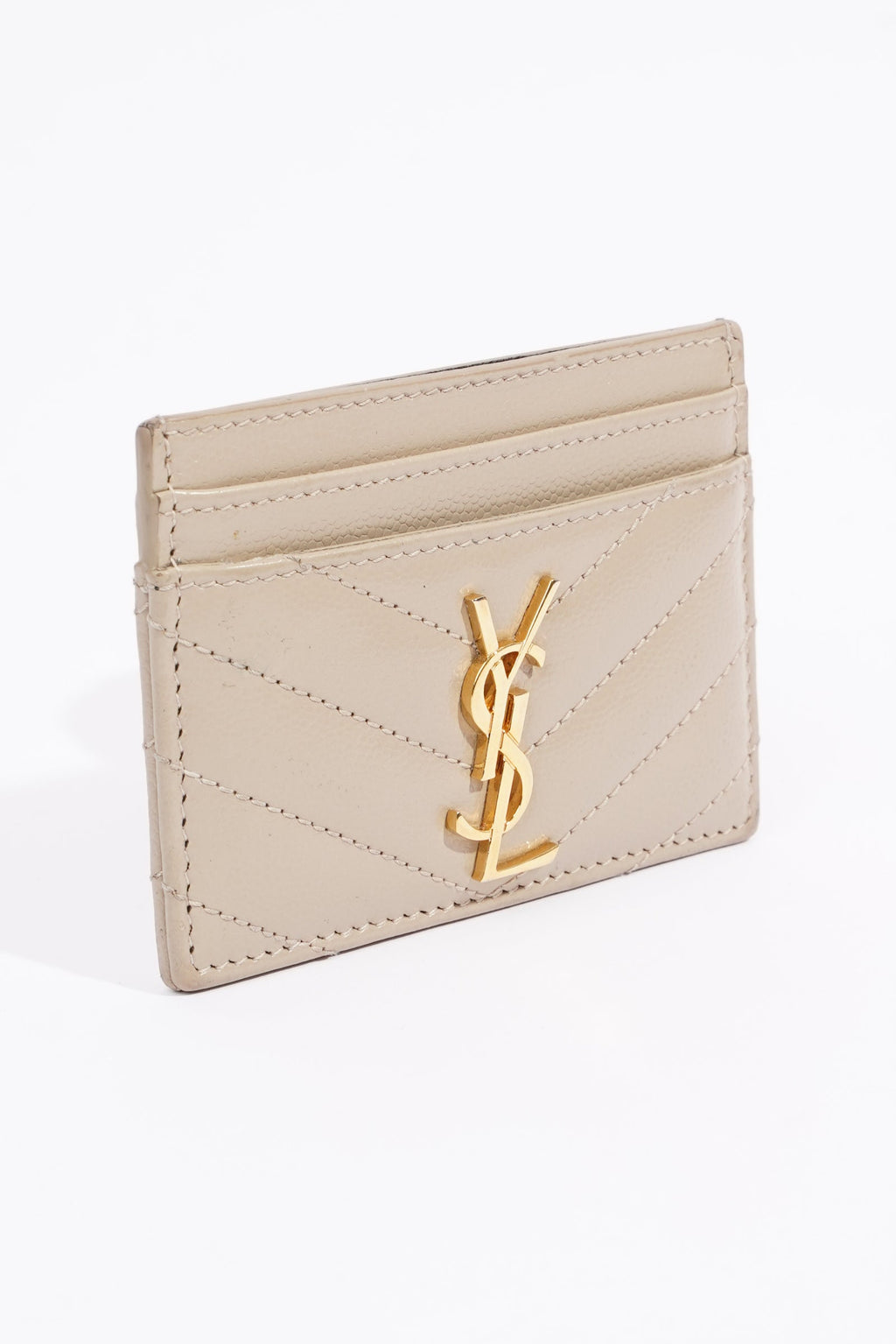 Saint Laurent Womens Card Holder Cream Leather