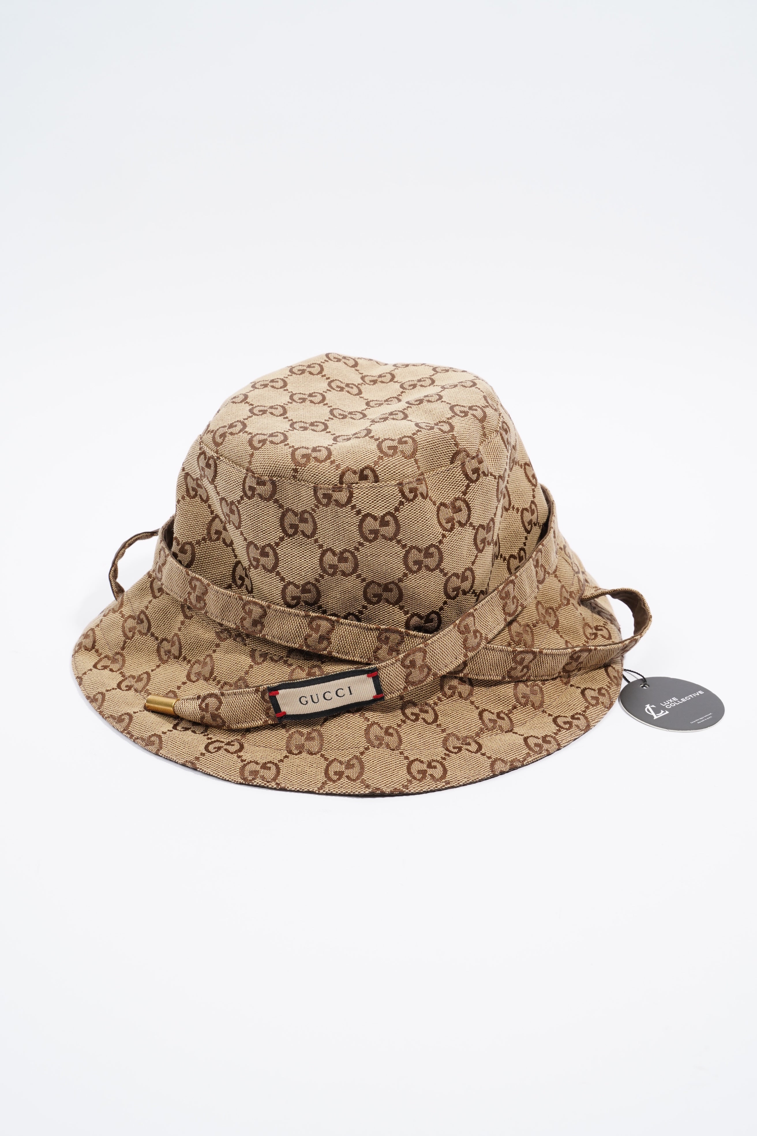 Gucci Womens Reversible Bucket Hat Supreme / Brown Canvas / Nylon Large