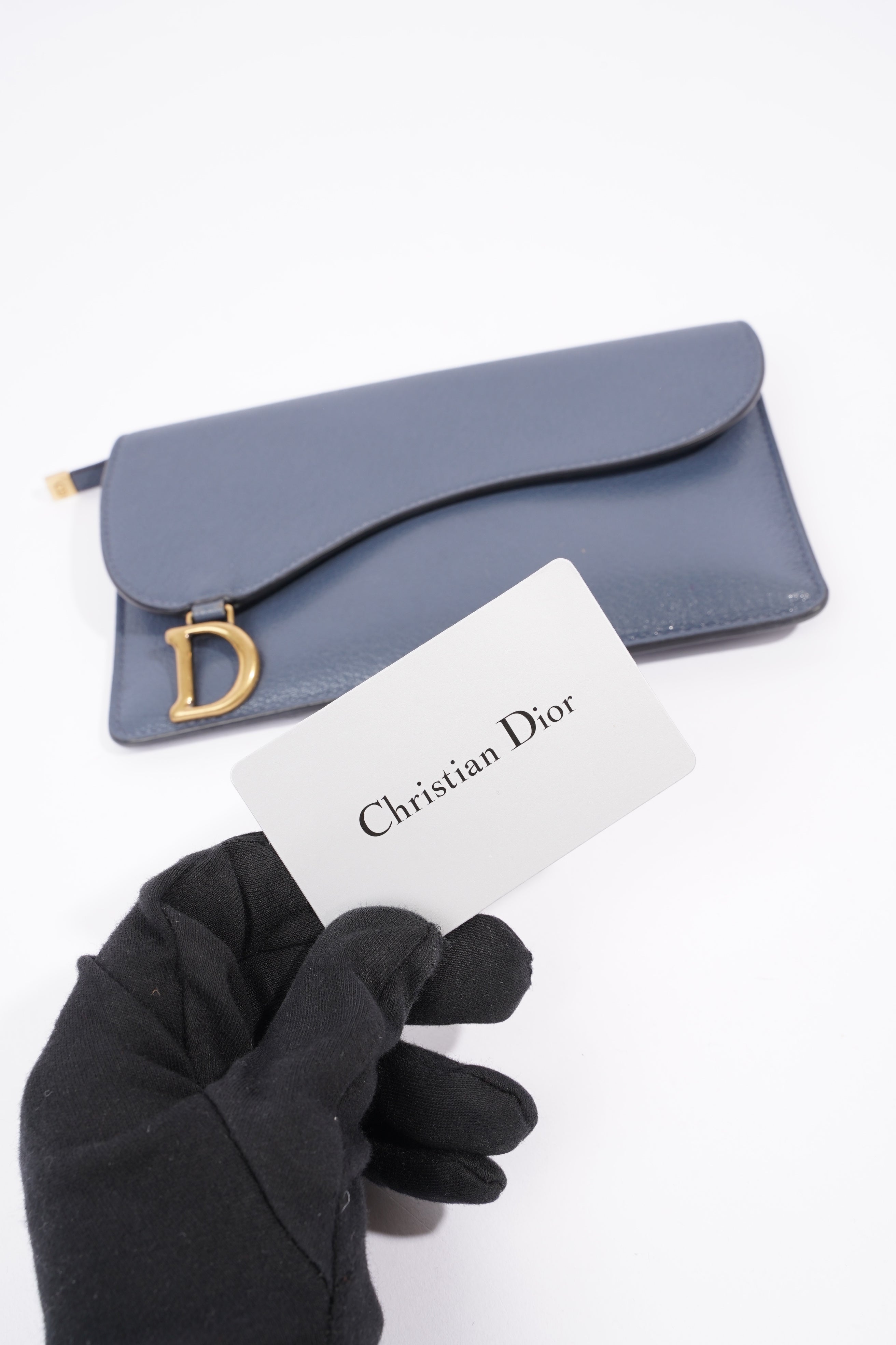 Christian Dior Womens Saddle Card Holder Blue Leather Long