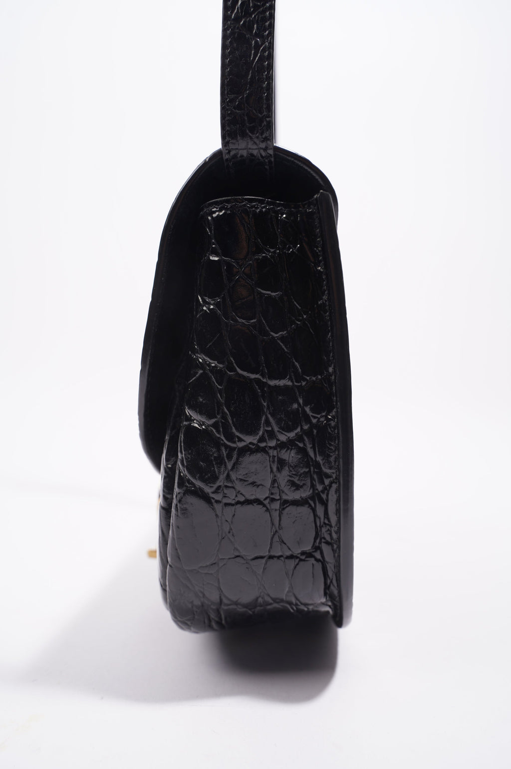 Saint Laurent Womens Kaia Small Satchel Black Croc Embossed