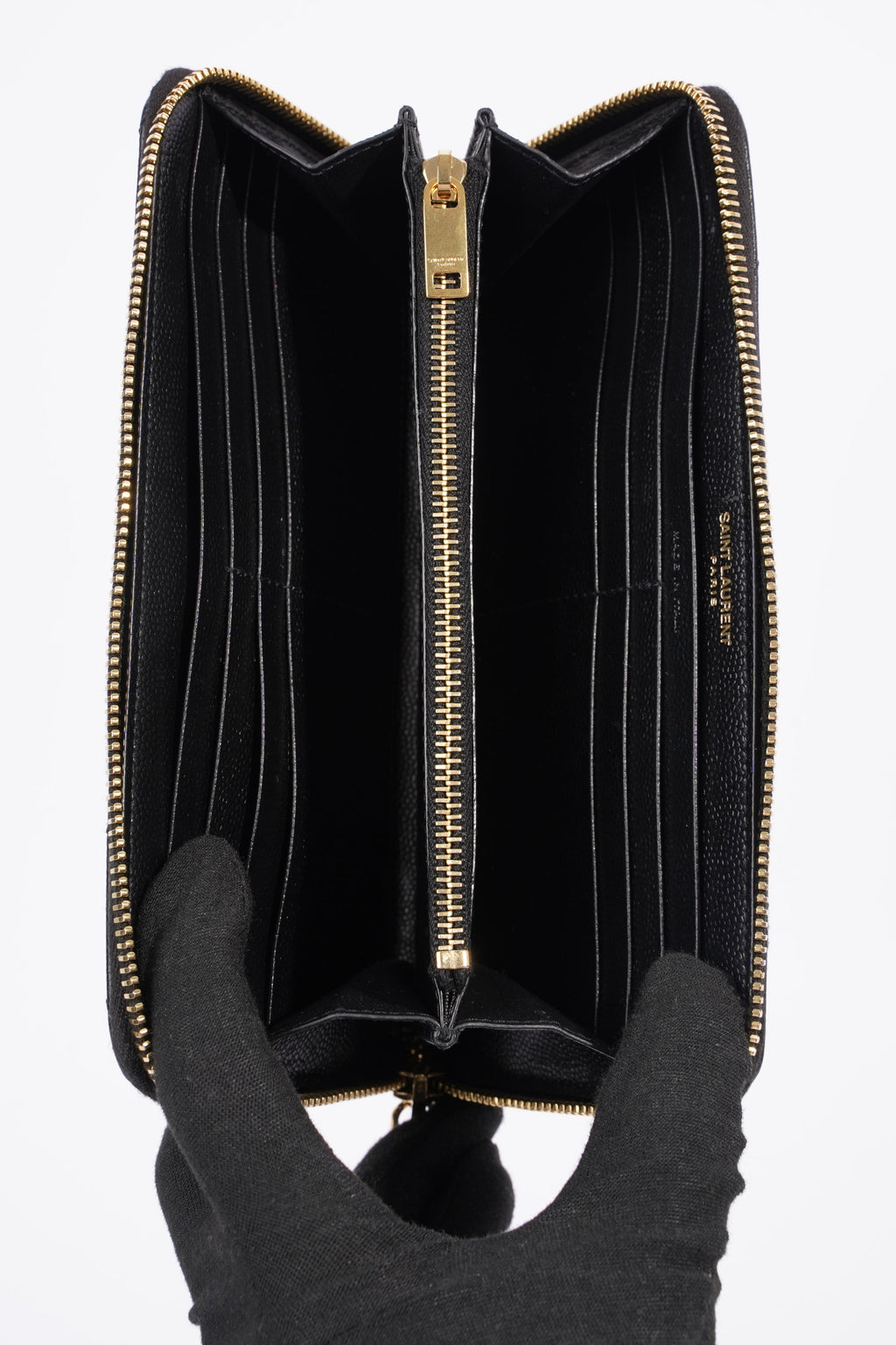 Saint Laurent Cassandre Zip Around Wallet Black Leather Long