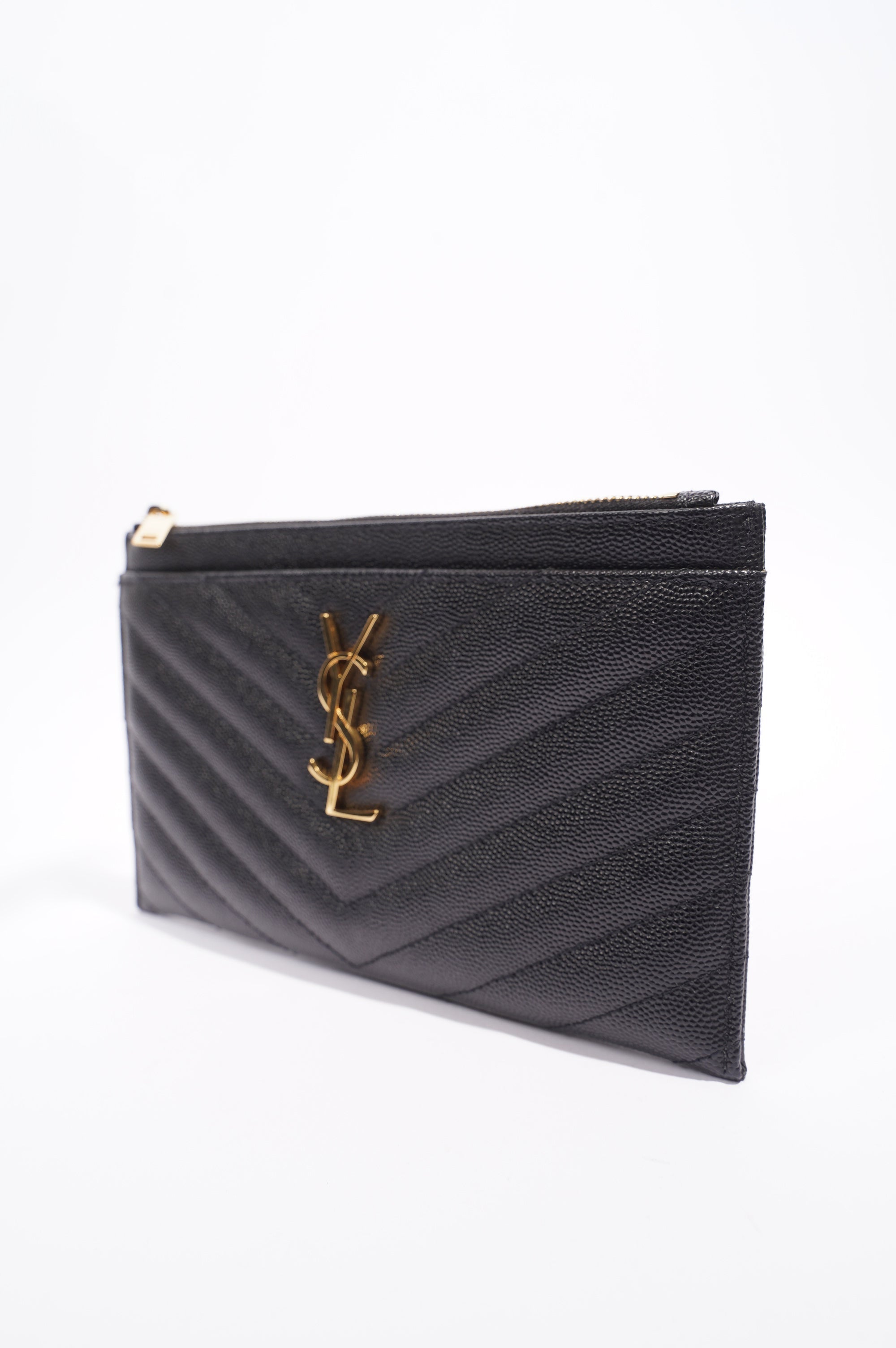 Saint Laurent Cassandre Zipped Pouch Black Leather