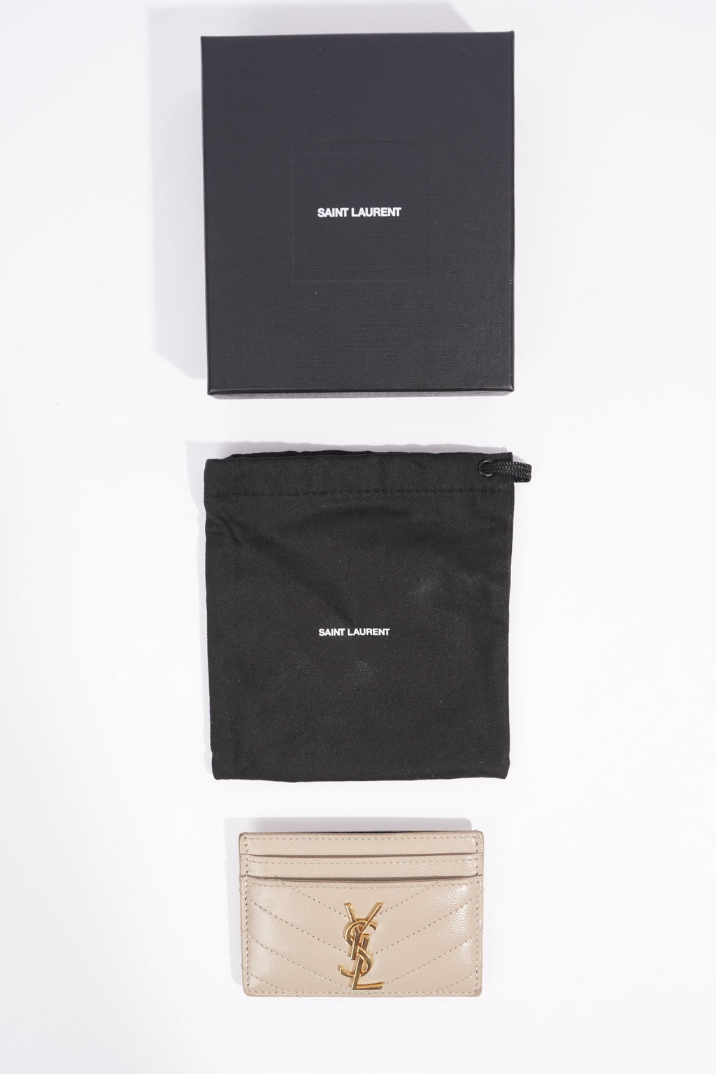 Saint Laurent Womens Card Holder Cream Leather