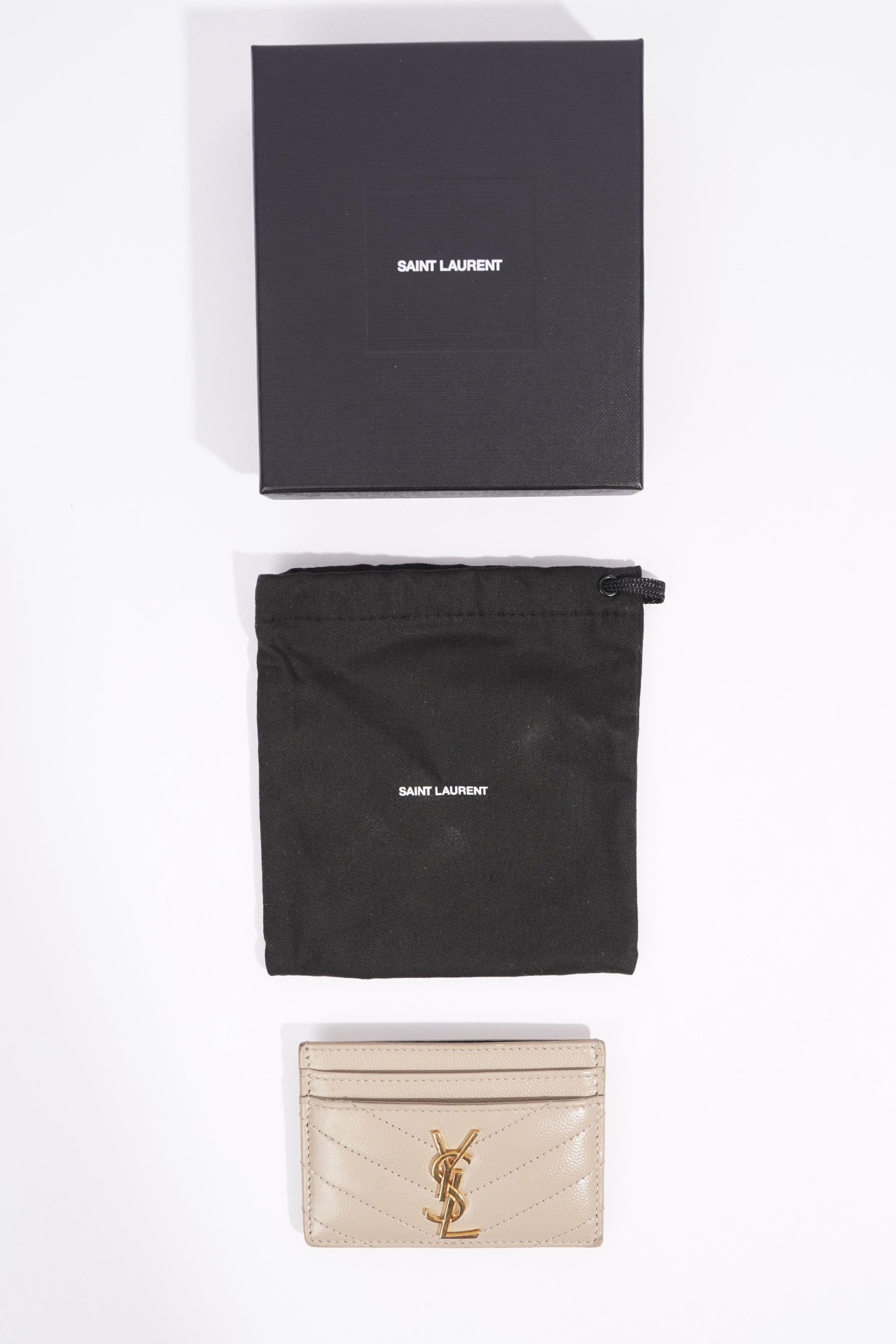 Saint Laurent Womens Card Holder Cream Leather