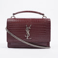 Saint Laurent Sunset Chain Wallet Burgundy Croc