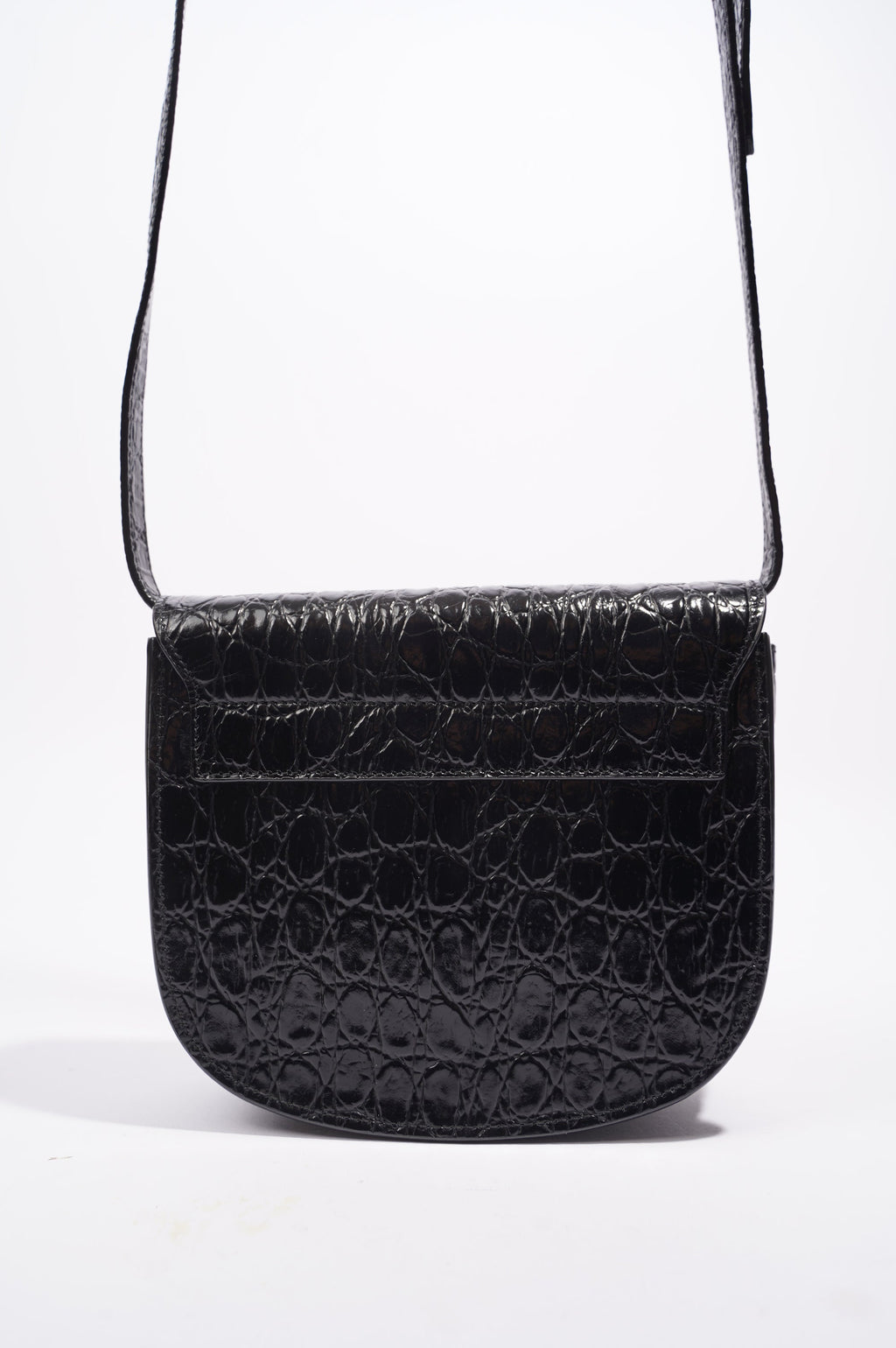 Saint Laurent Womens Kaia Small Satchel Black Croc Embossed