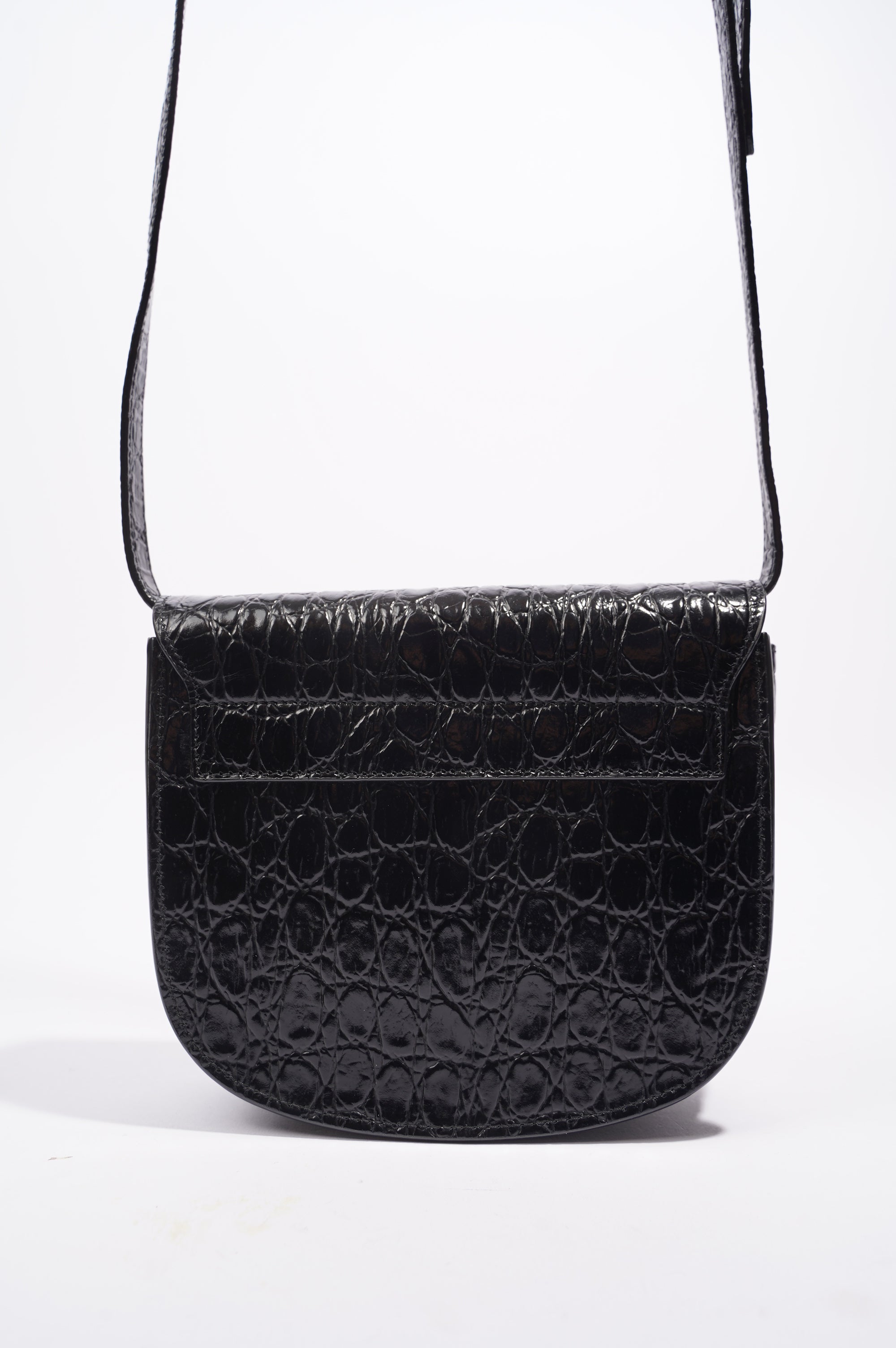 Saint Laurent Womens Kaia Small Satchel Black Croc Embossed