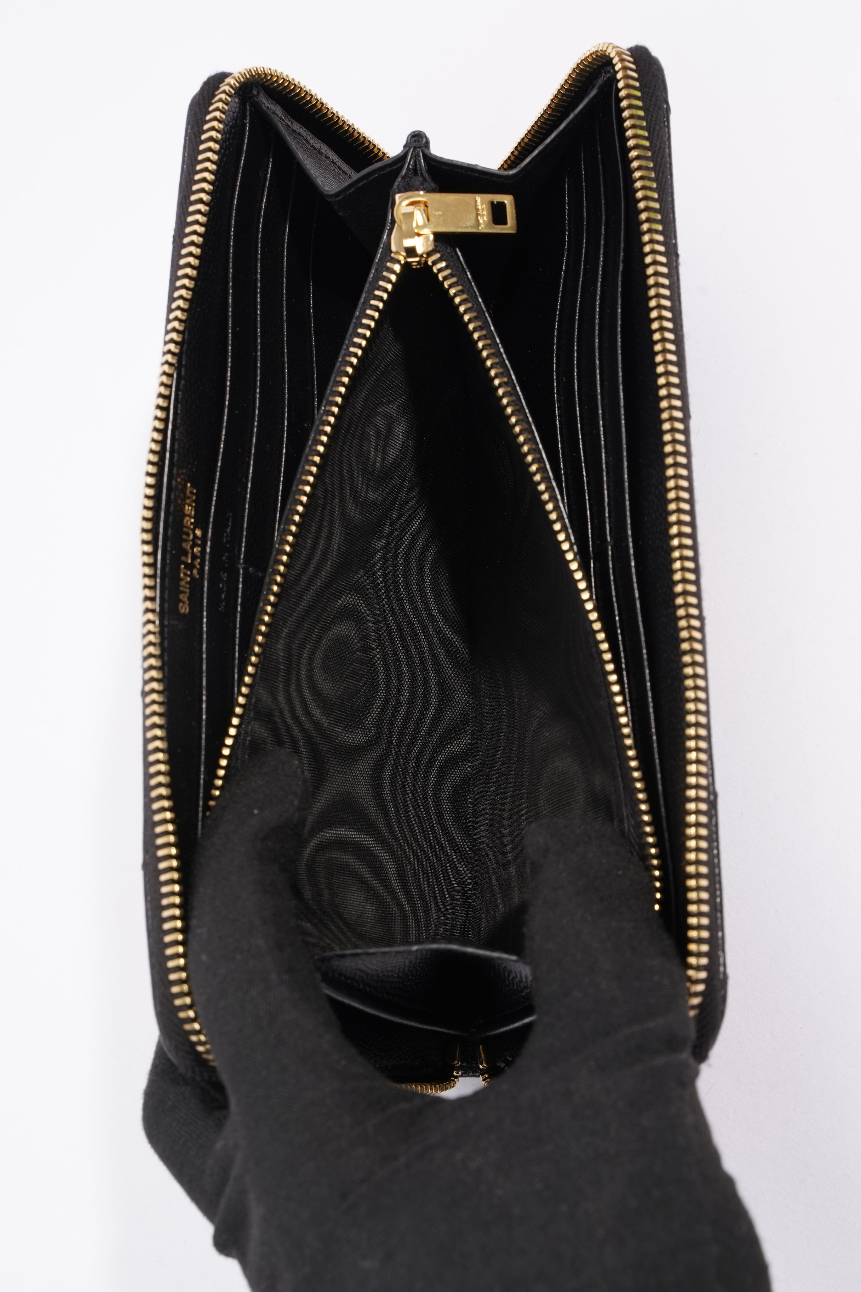 Saint Laurent Cassandre Zip Around Wallet Black Leather Long