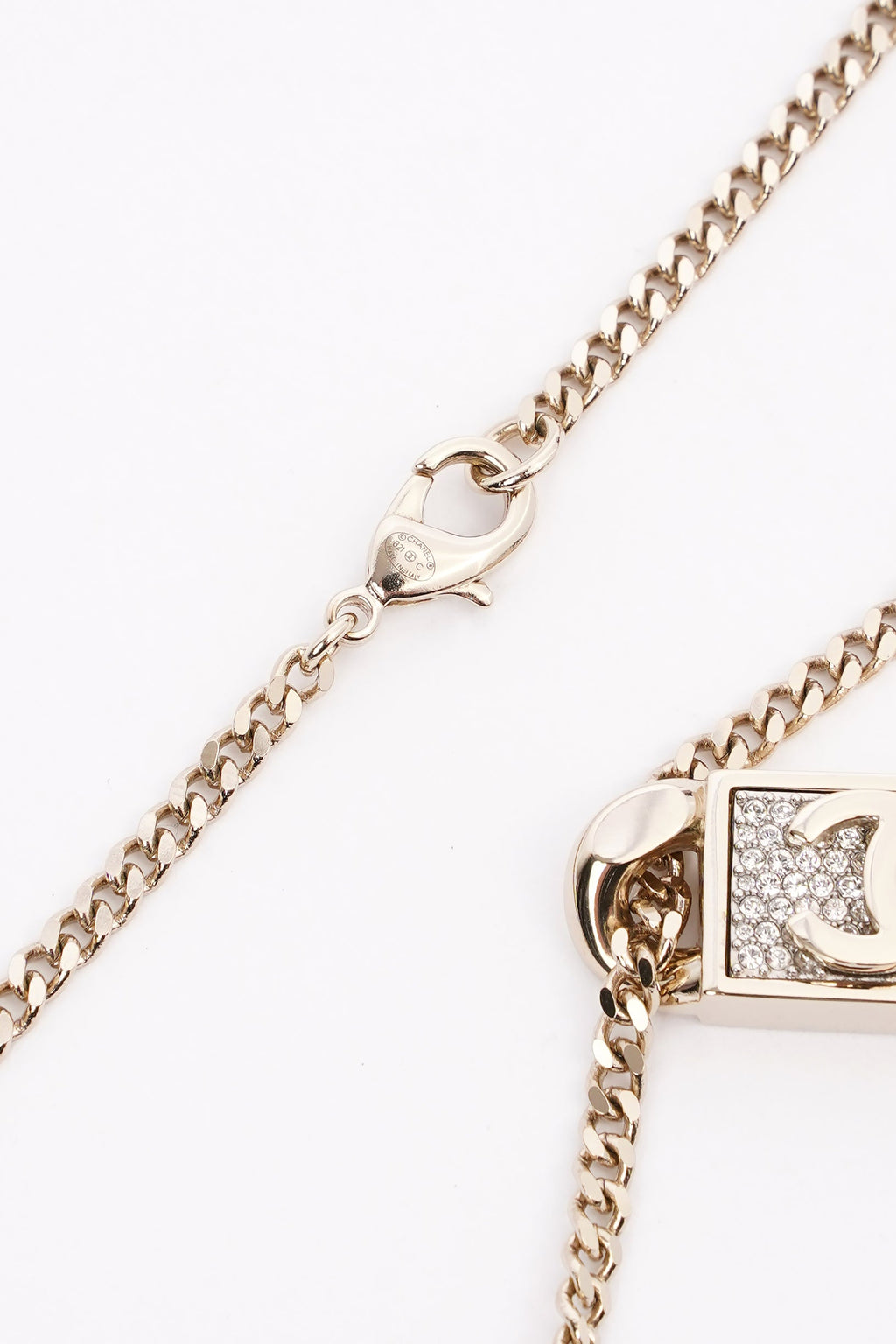 Chanel CC Dog Tag Pendant Necklace Gold Finish Base Metal / Crystals 2021
