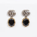 Gucci Womens GG Pendant Earrings Black / Gold Finish Base Metal / Rhinestone