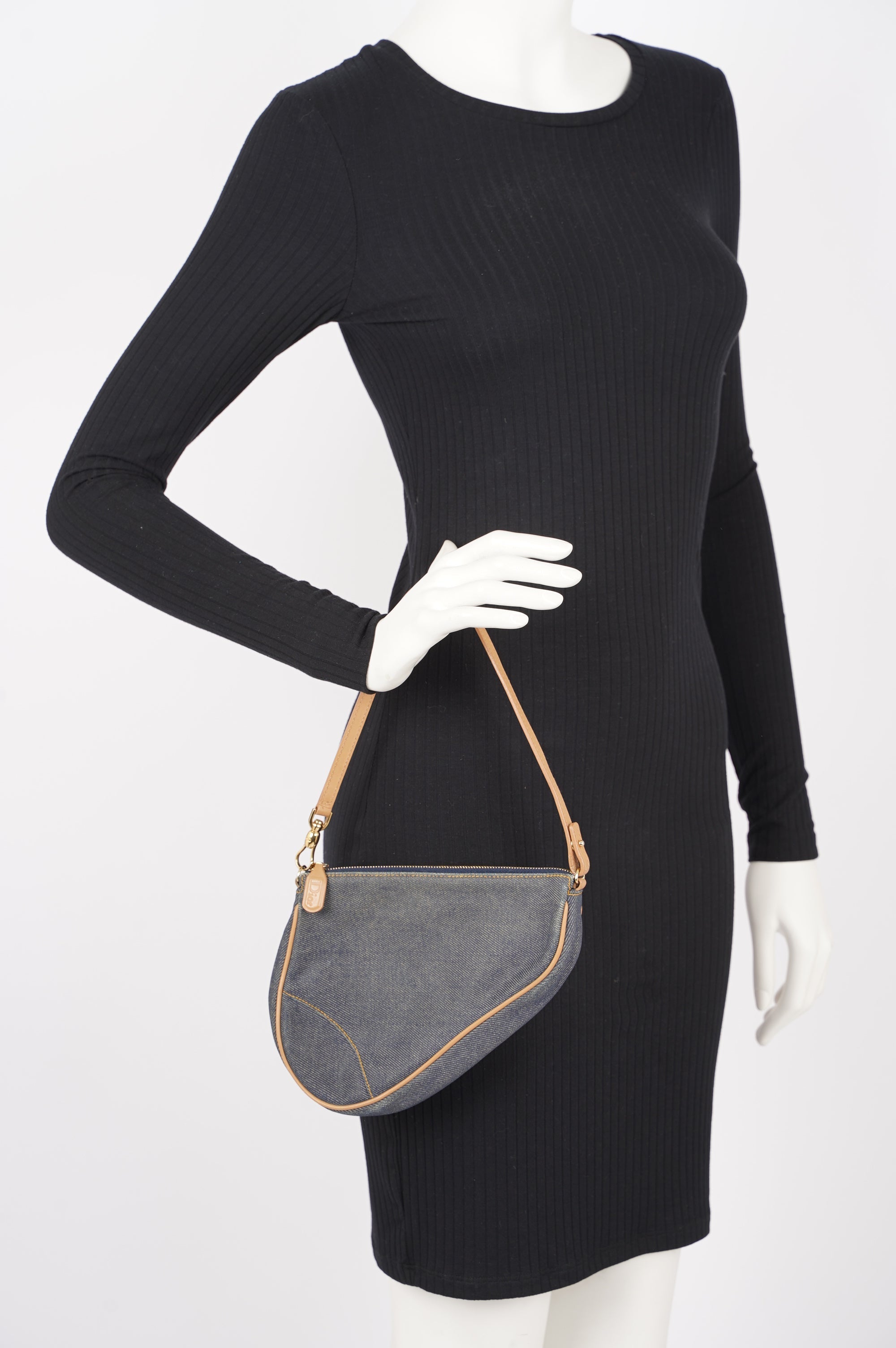 Christian Dior Saddle Bag Denim Indigo Mini